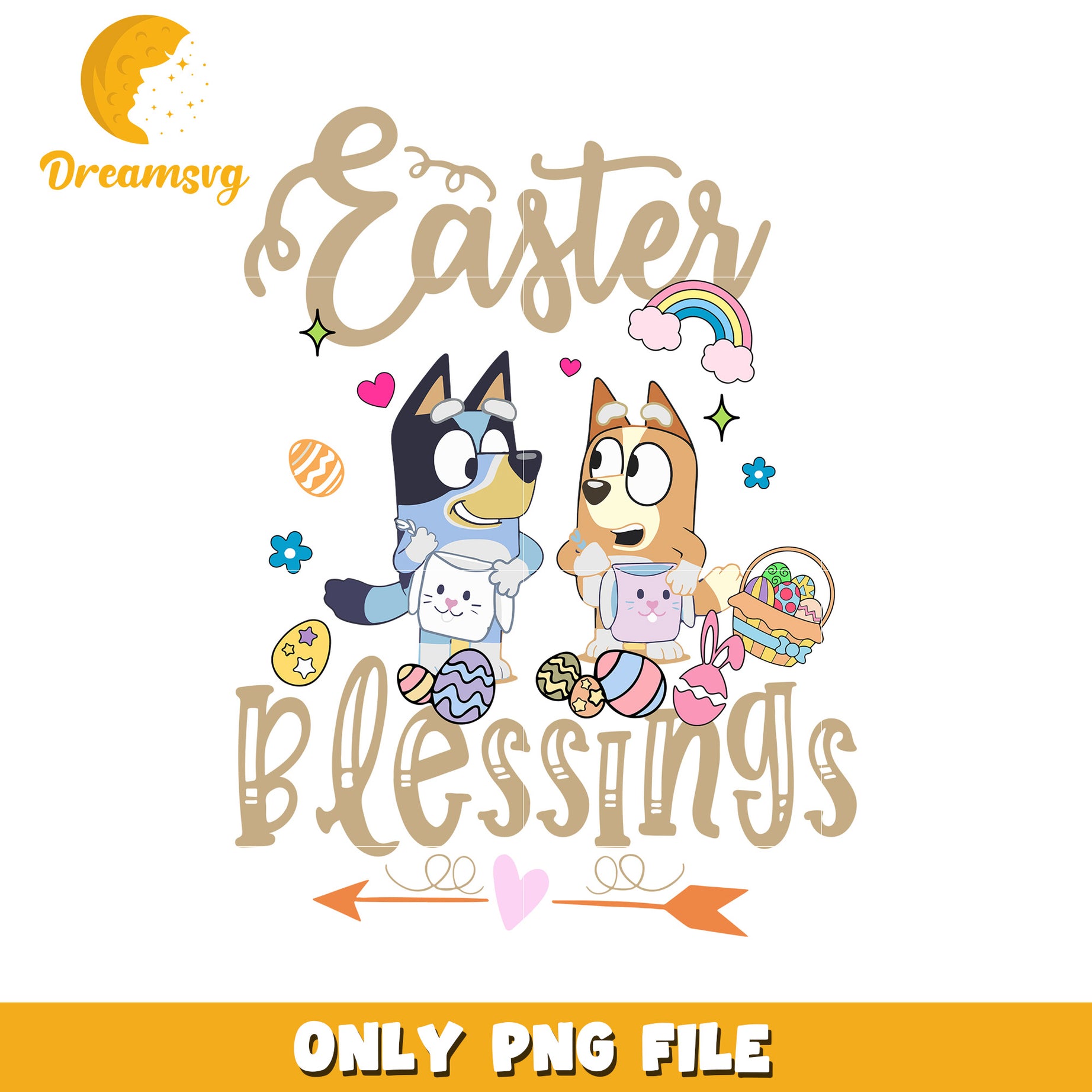 Easter blessings bluey friends png, easter egg png, bluey png