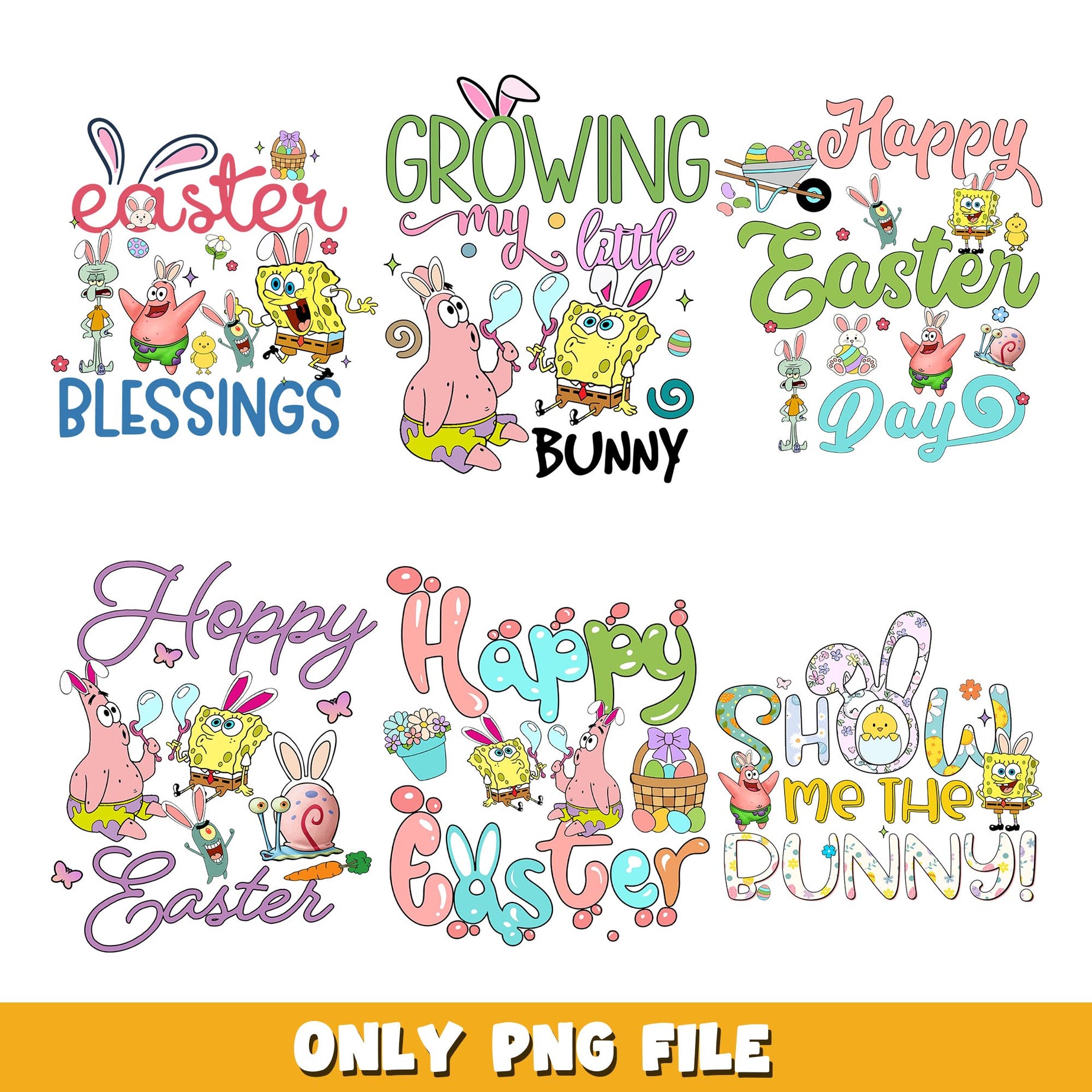 Spongebob happy easter png, Spongebob bundle png, cartoon png 