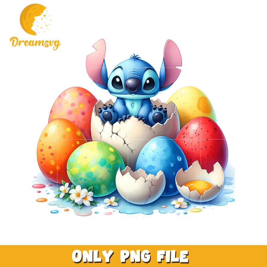 Easter eggs baby stitch character png, easter day png, disney png