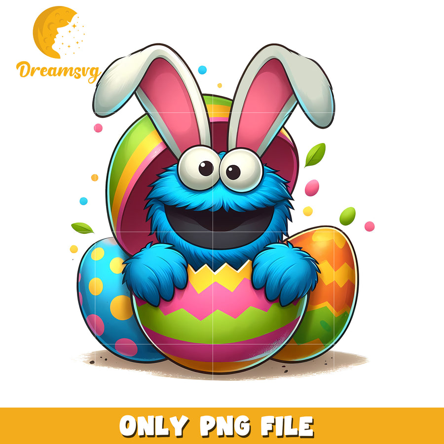 Easter eggs monster cookie png, easter day png, monster cookie png