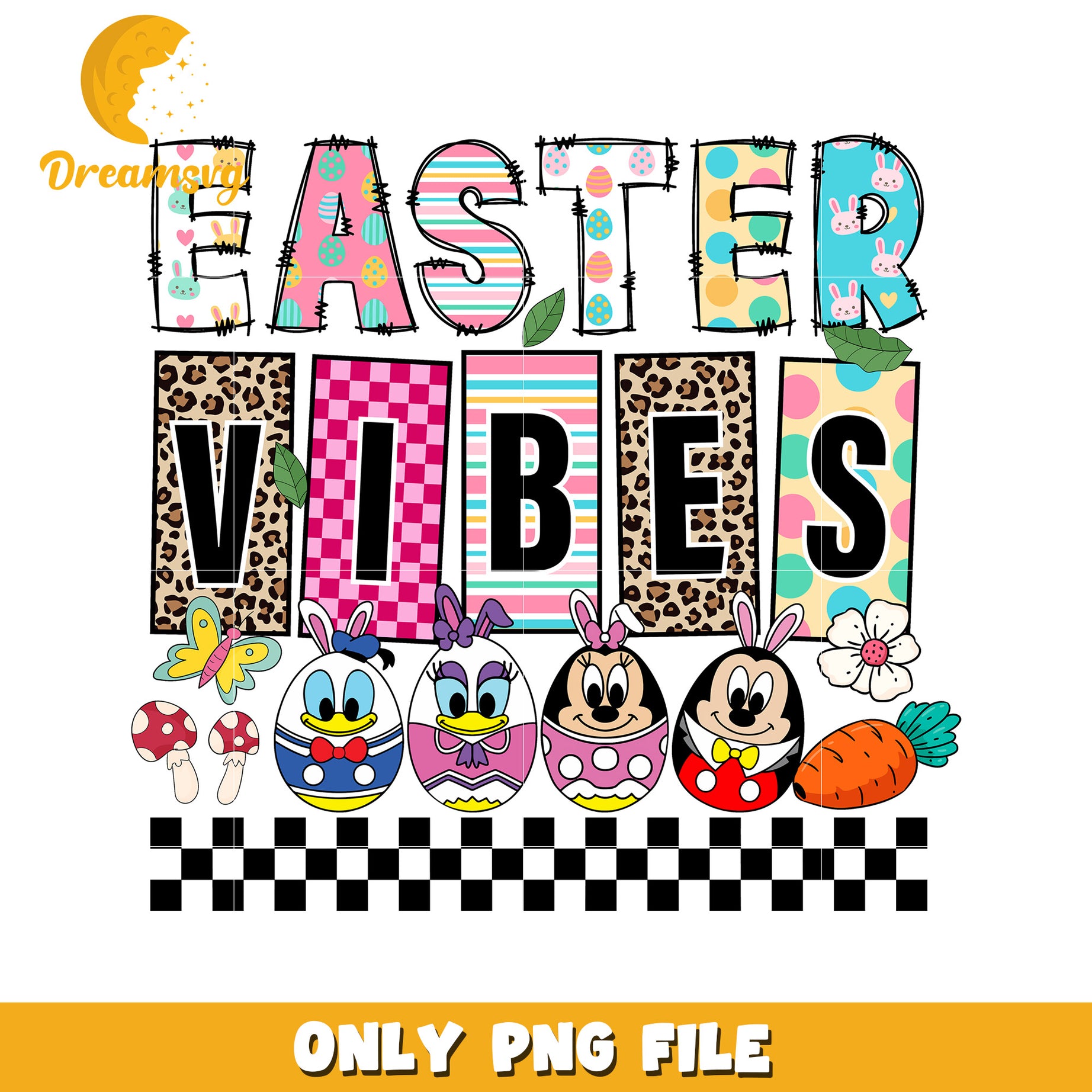 Easter vibes disney character png, easter day png, disney png