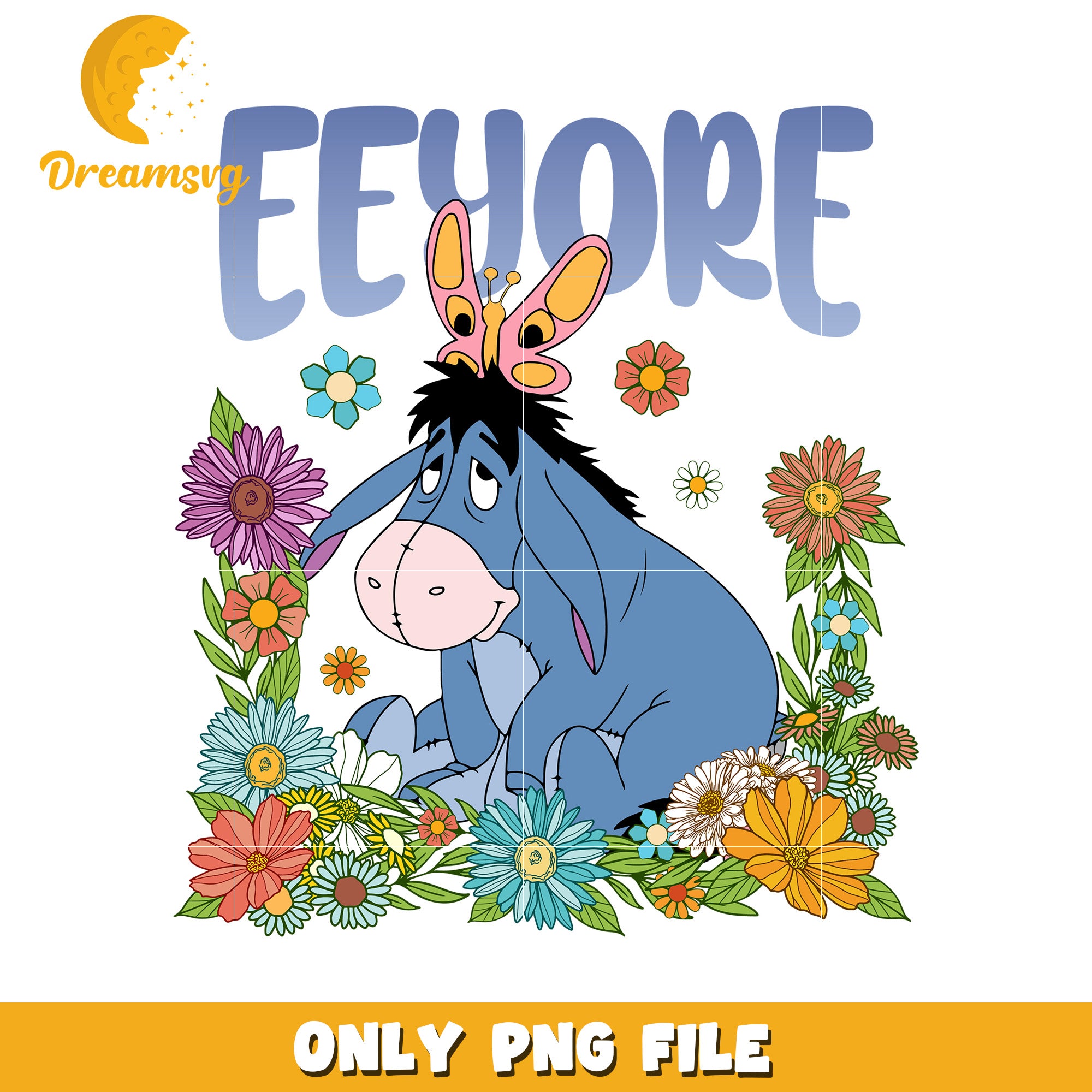 Eeyore Floral Design PNG File for Crafts and Decor