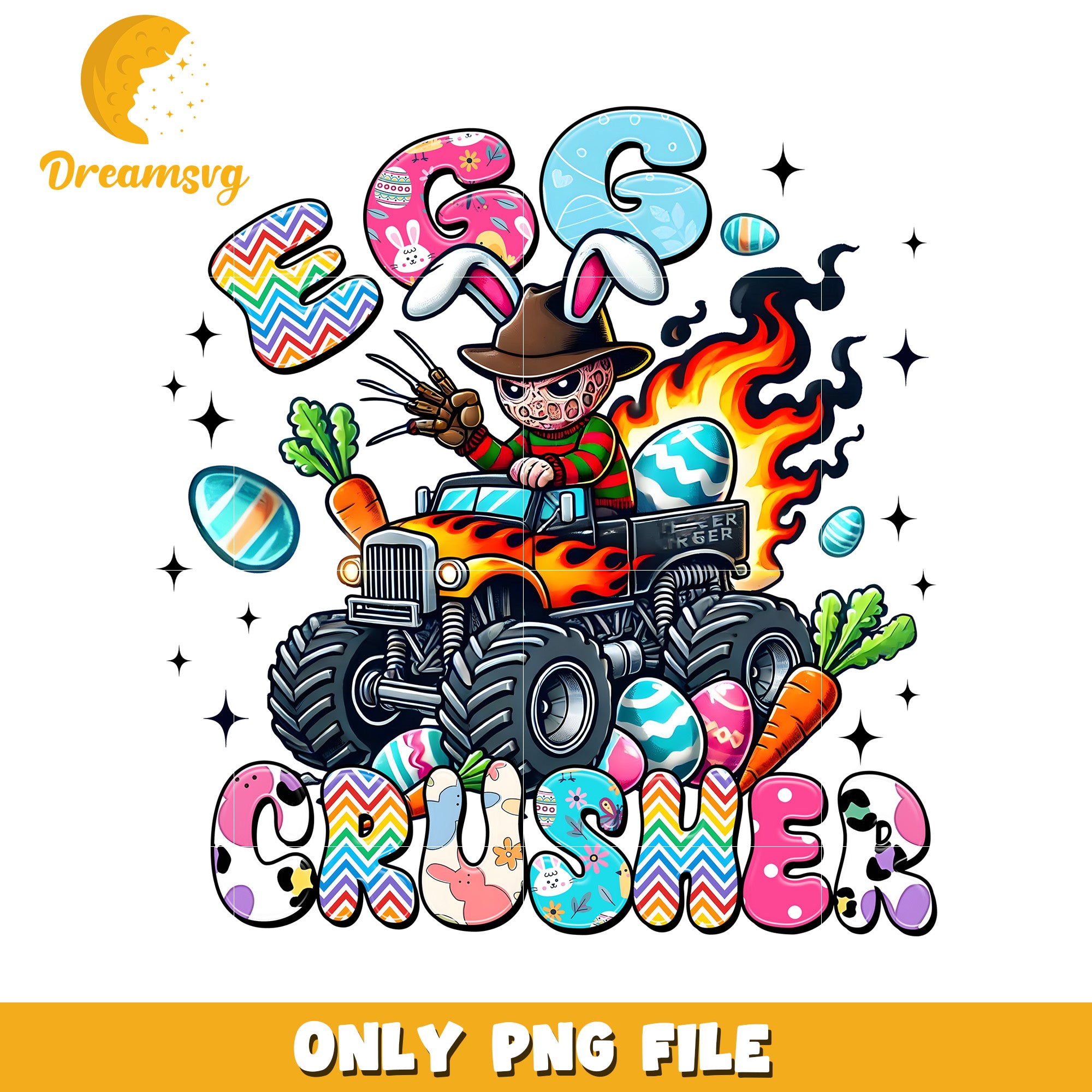 Egg Crusher Monster Truck Design for Easter Fun PNG