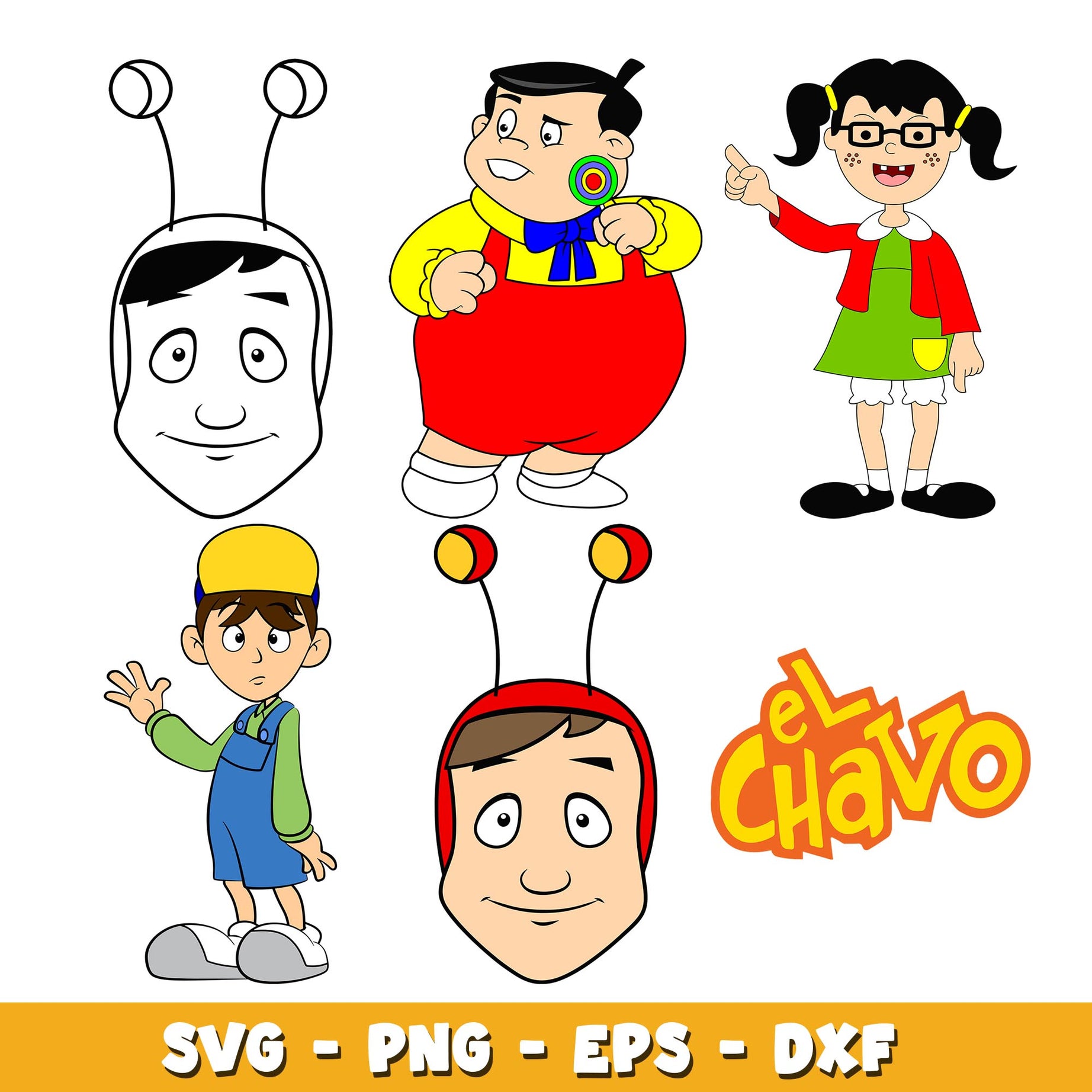 El Chapulín Colorado and friends svg, El Chavo bundle svg, cartoon svg 