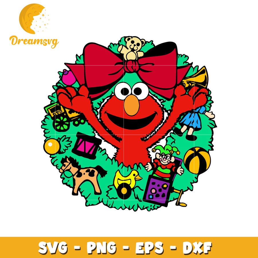 Elmo Christmas Wreath SVG PNG EPS DXF