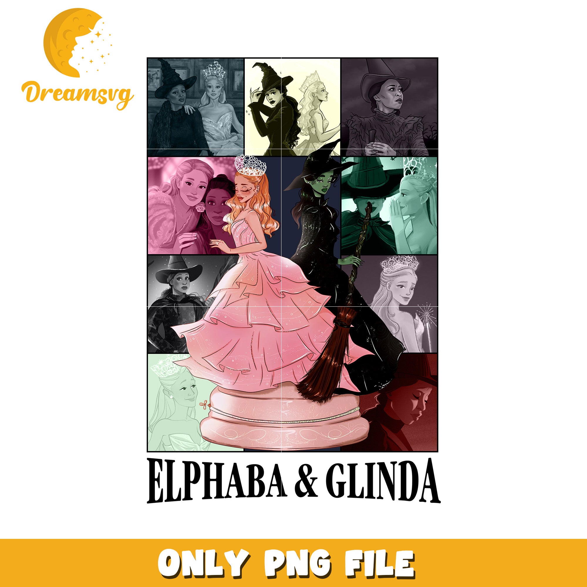 Elphaba And Glinda Cartoon Version png, elphaba vibe png, oz fantasy png