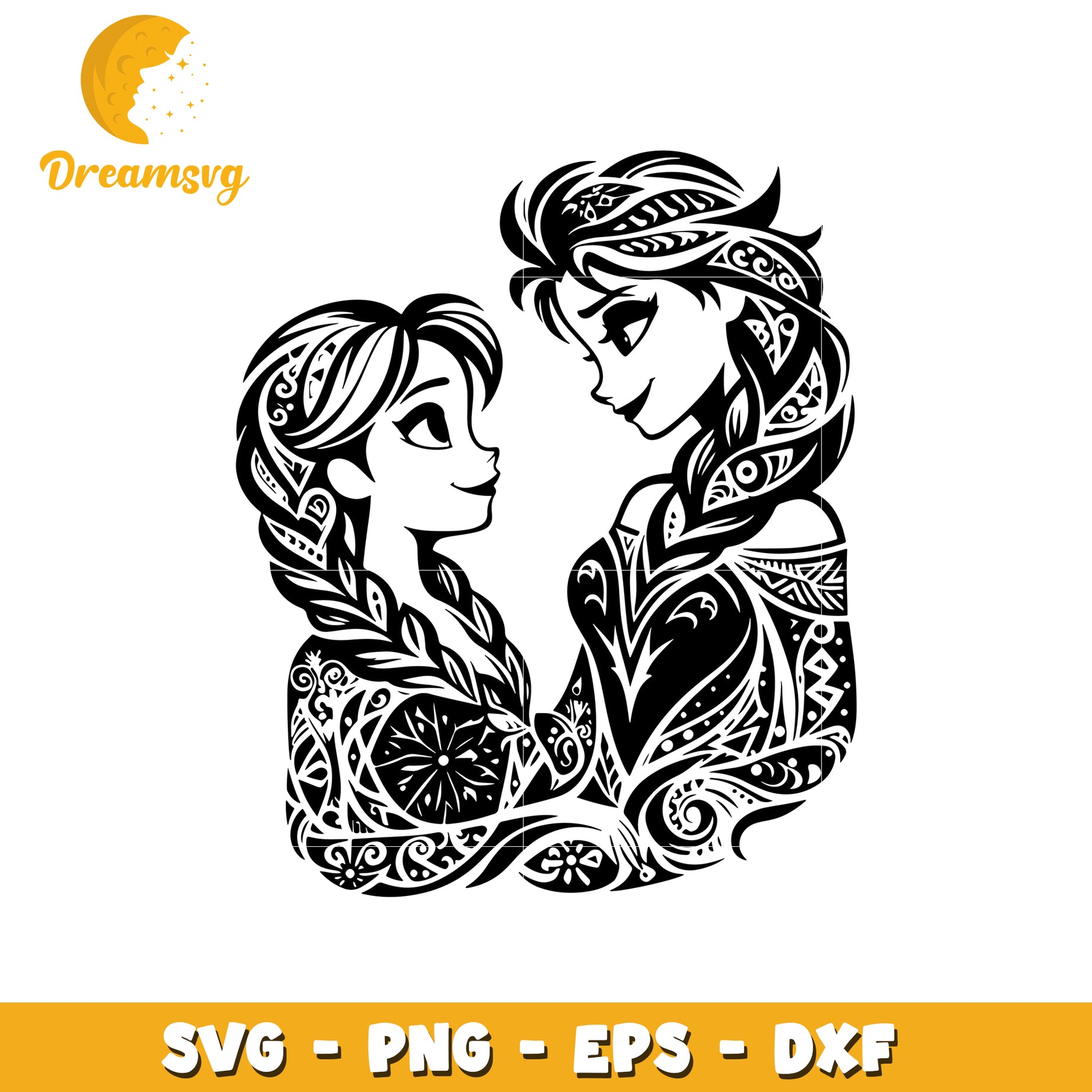 Elsa and Anna mandal princess svg, disney characters svg