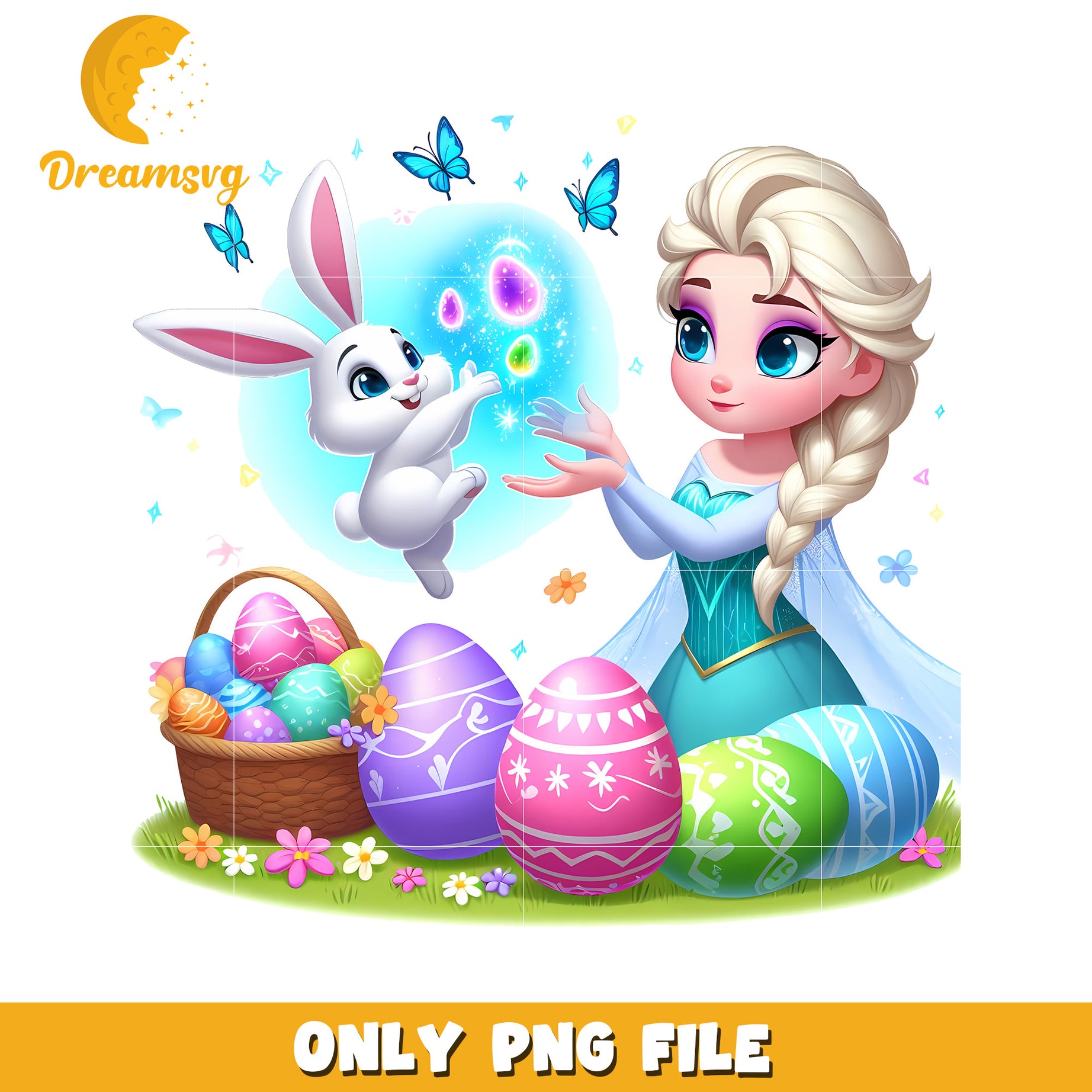 Elsa and rabbit easter day png, easter day png, frozen png