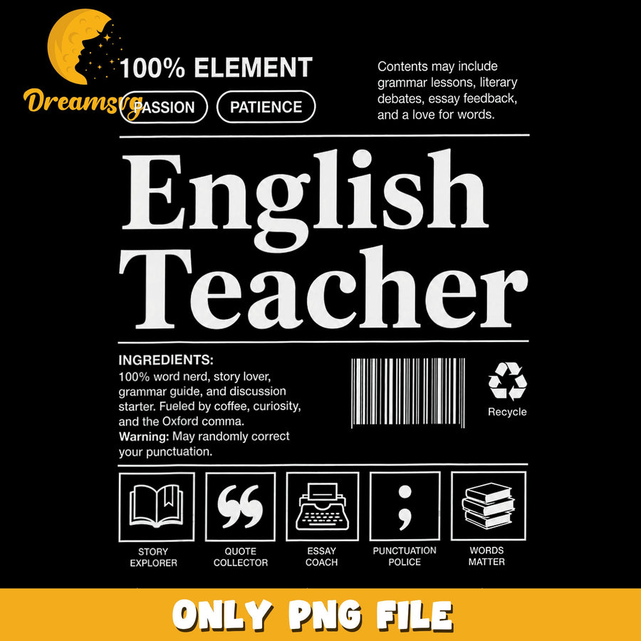 English Teacher PNG, Grammar Guide, Word Nerd Design