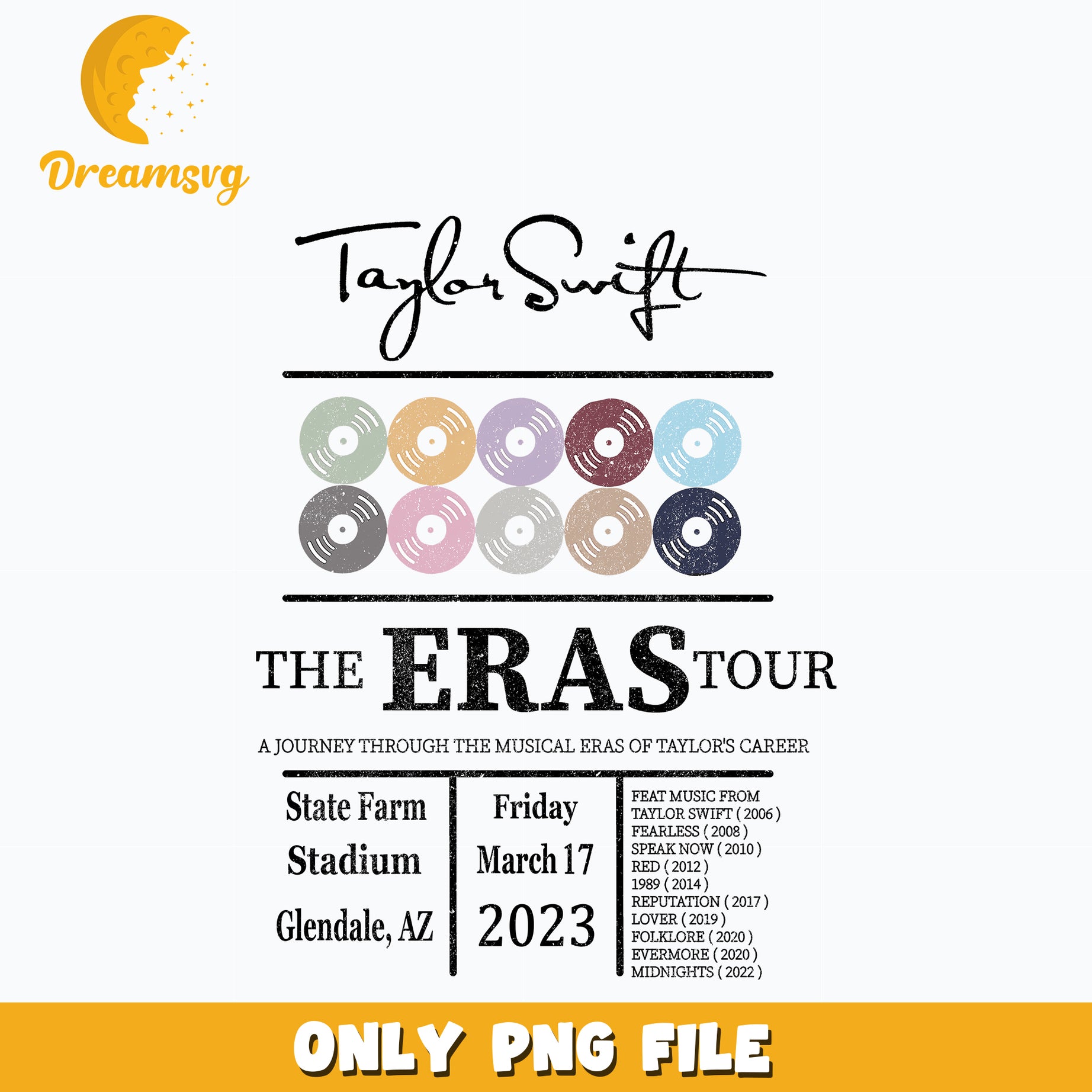 Eras tour date and time png, the eras tour 2023 png, eras list song png