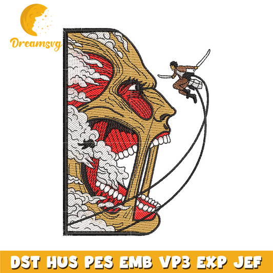 Eren vs titan embroidery design