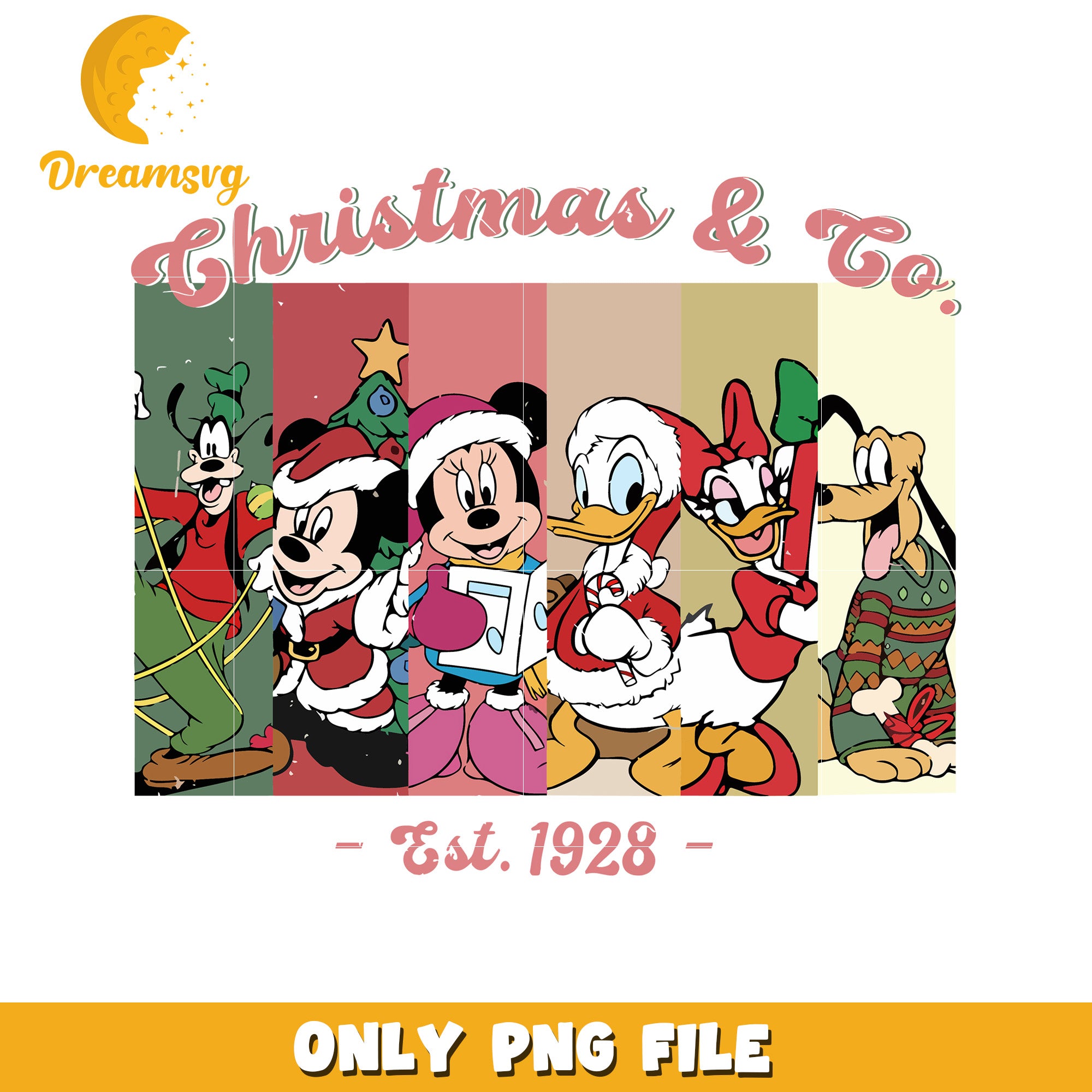 Est 1928 christmas and co png, disney characters png, spirit christmas png