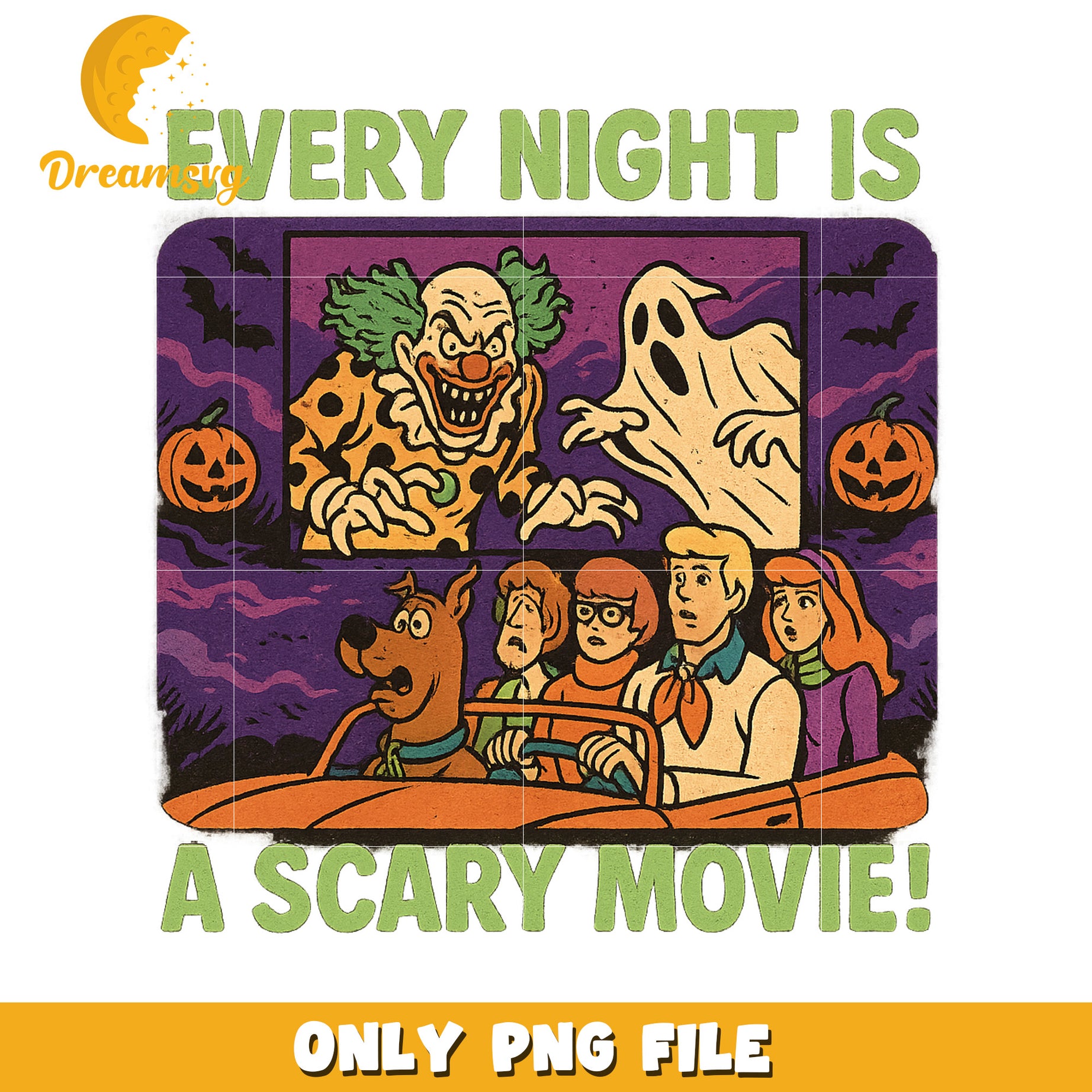 Every night a scary movie png, scary scooby doo png, halloween scooby doo png