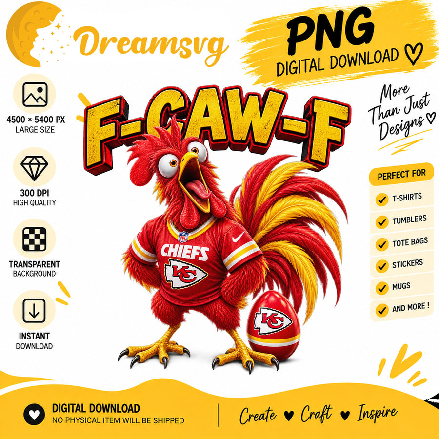 F-Caw-F Chiefs Funny Rooster Kansas City Football PNG