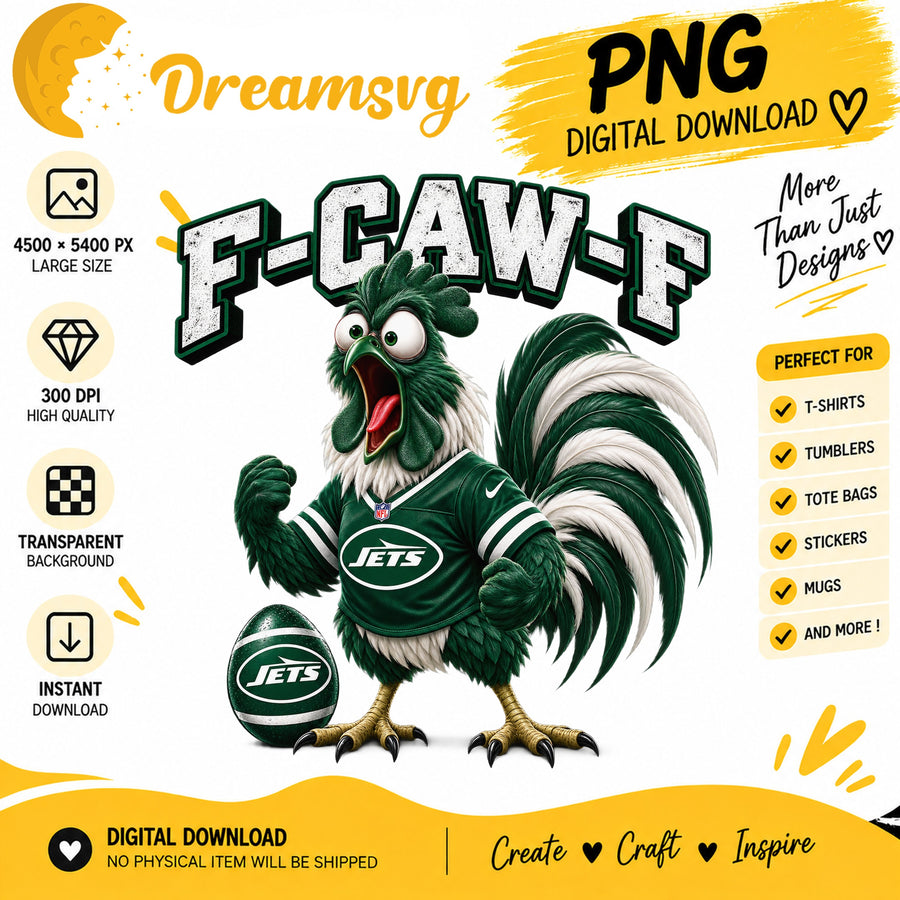 F-Caw-F Jets Funny Rooster Football Fan PNG
