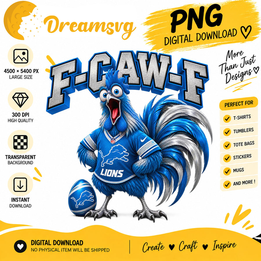 F-Caw-F Lions Funny Rooster Detroit Football Fan PNG