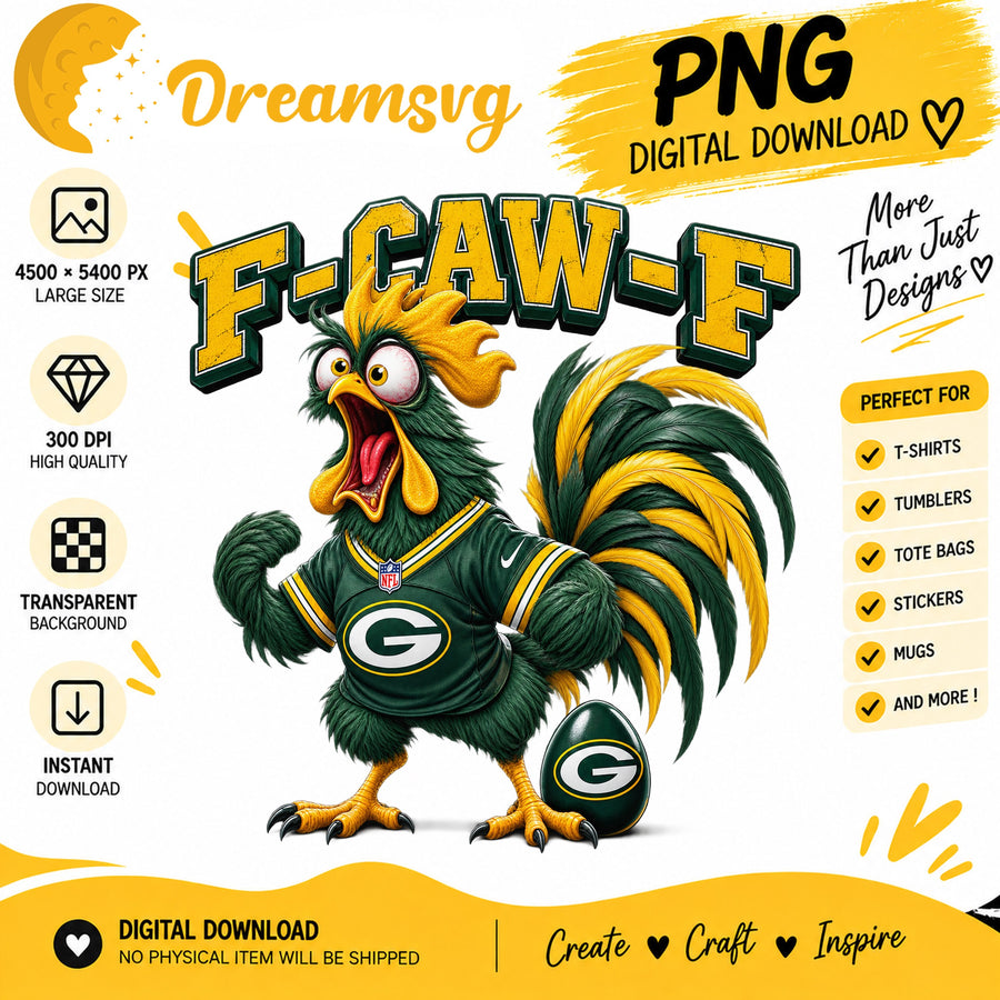 F-Caw-F Packers Funny Rooster Green Bay Football PNG