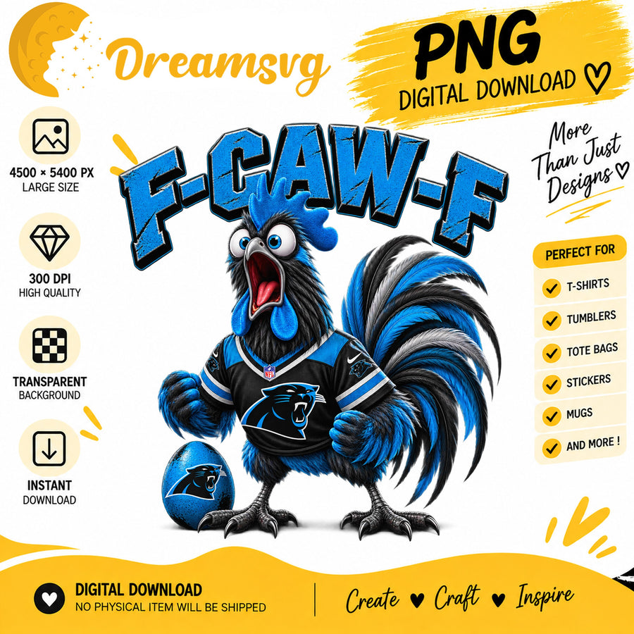 F-Caw-F Panthers Funny Rooster Carolina Football Fan PNG