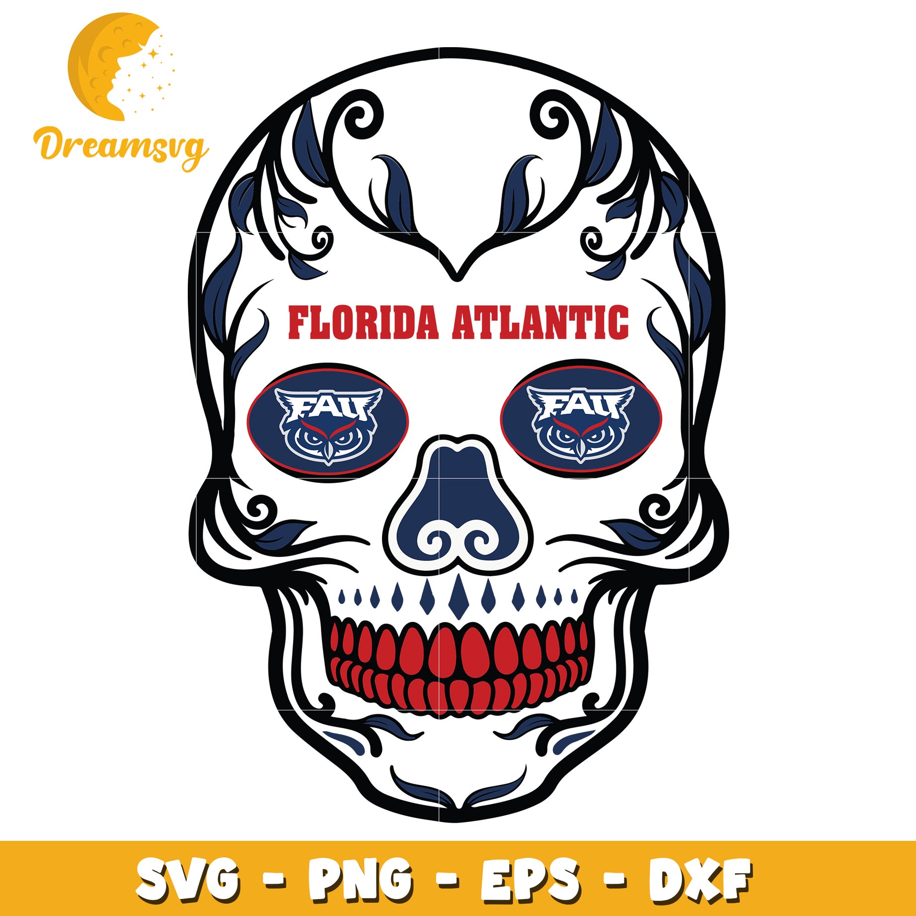 FAU Owls Sugar Skull SVG PNG EPS DXF