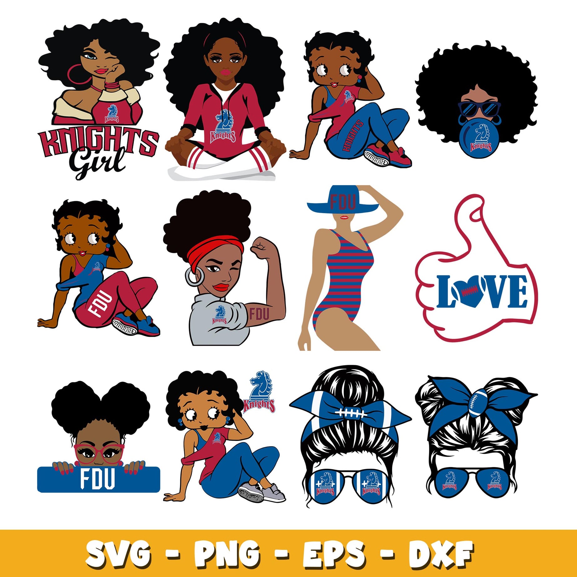 Fairleigh Dickinson Knights girl Bundle svg, Fairleigh Dickinson Knights logo svg, ncaa svg 