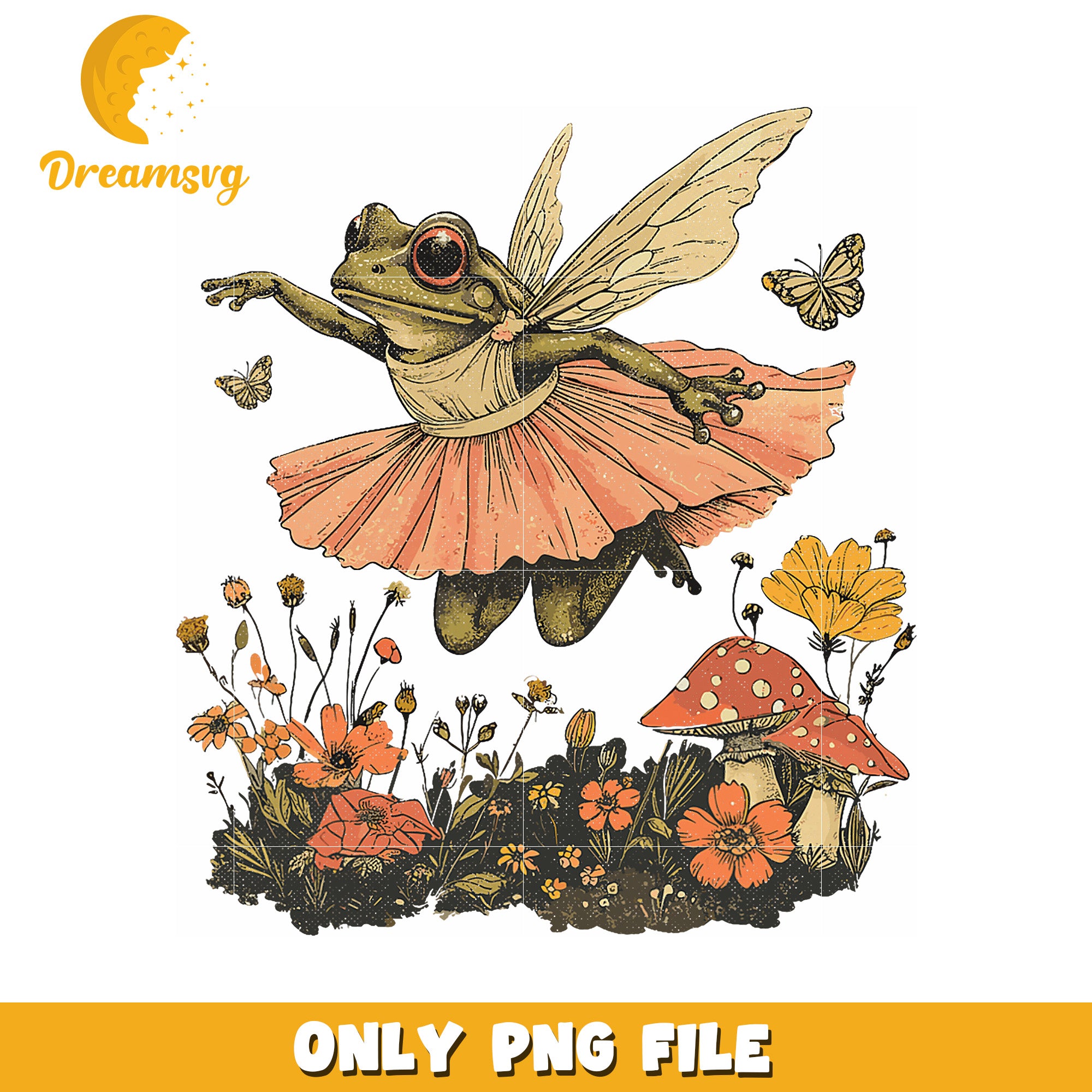 Fairy Frog PNG Vintage Floral Sublimation Design