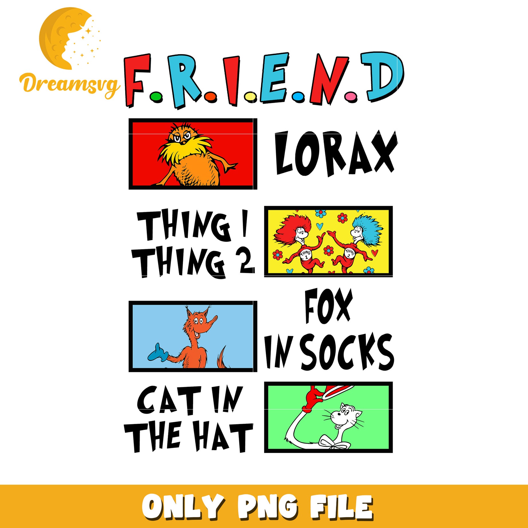 Famous Dr Seuss Characters in F.R.I.E.N.D.S Theme PNG File