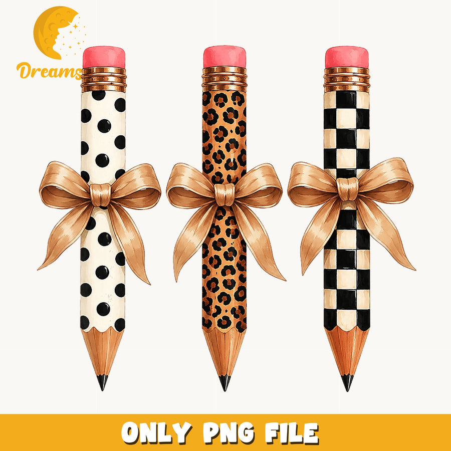 Fancy Pencil With Bow Leopard Polka Dot PNG, Teacher, School PNG