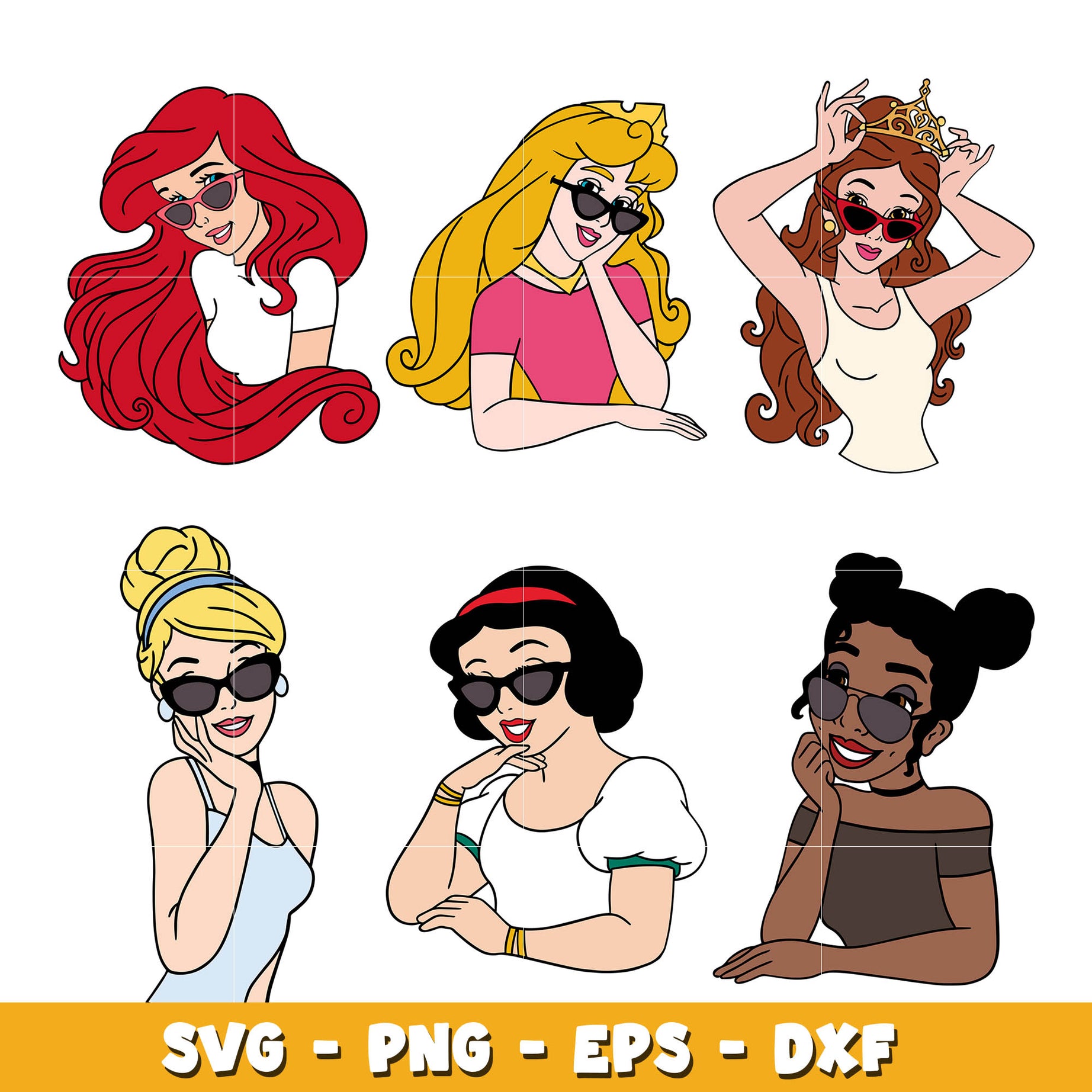 Disney Princess glasses bundle svg,  Disney cartoon svg, Digital download 