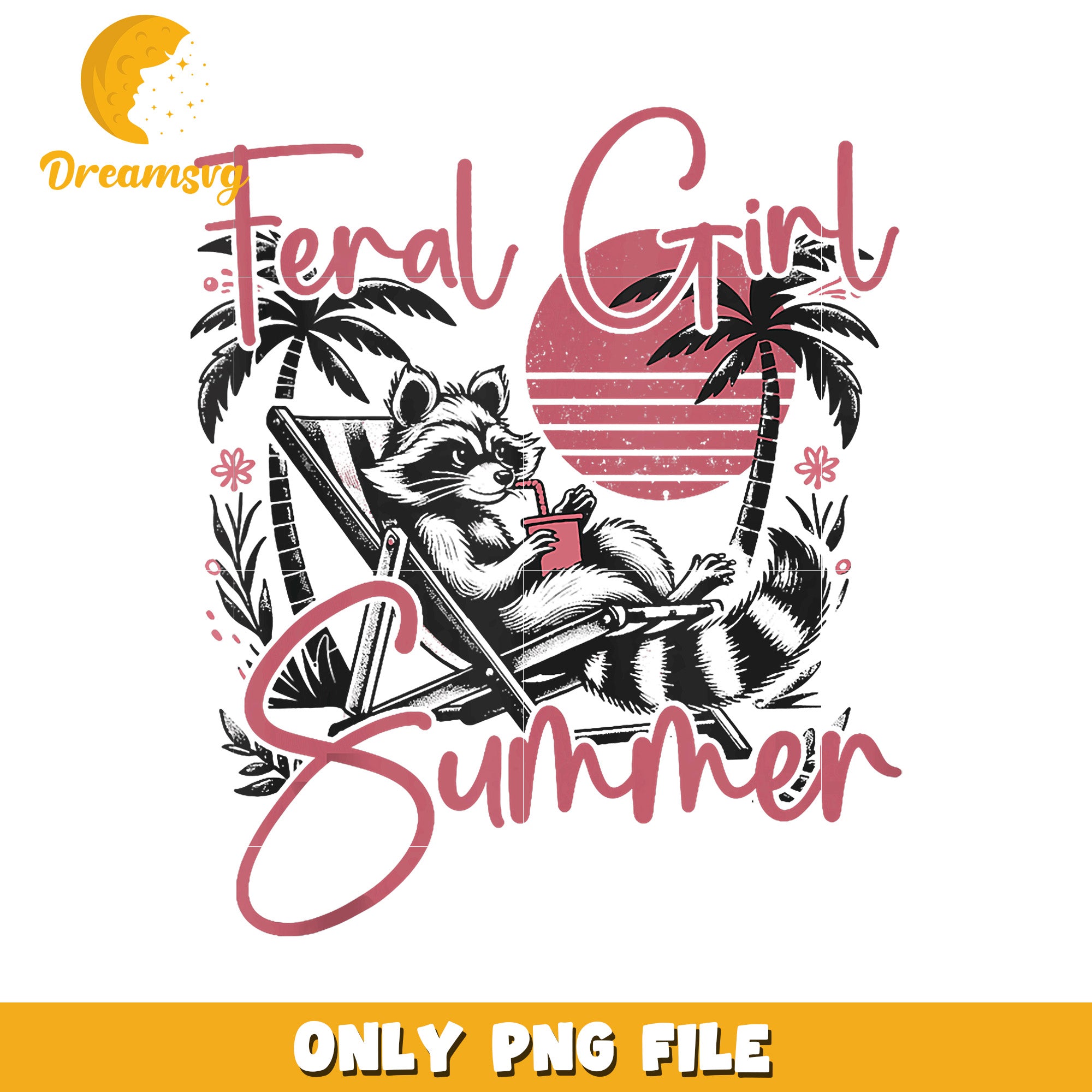 Feral Girl Summer Raccoon PNG Design