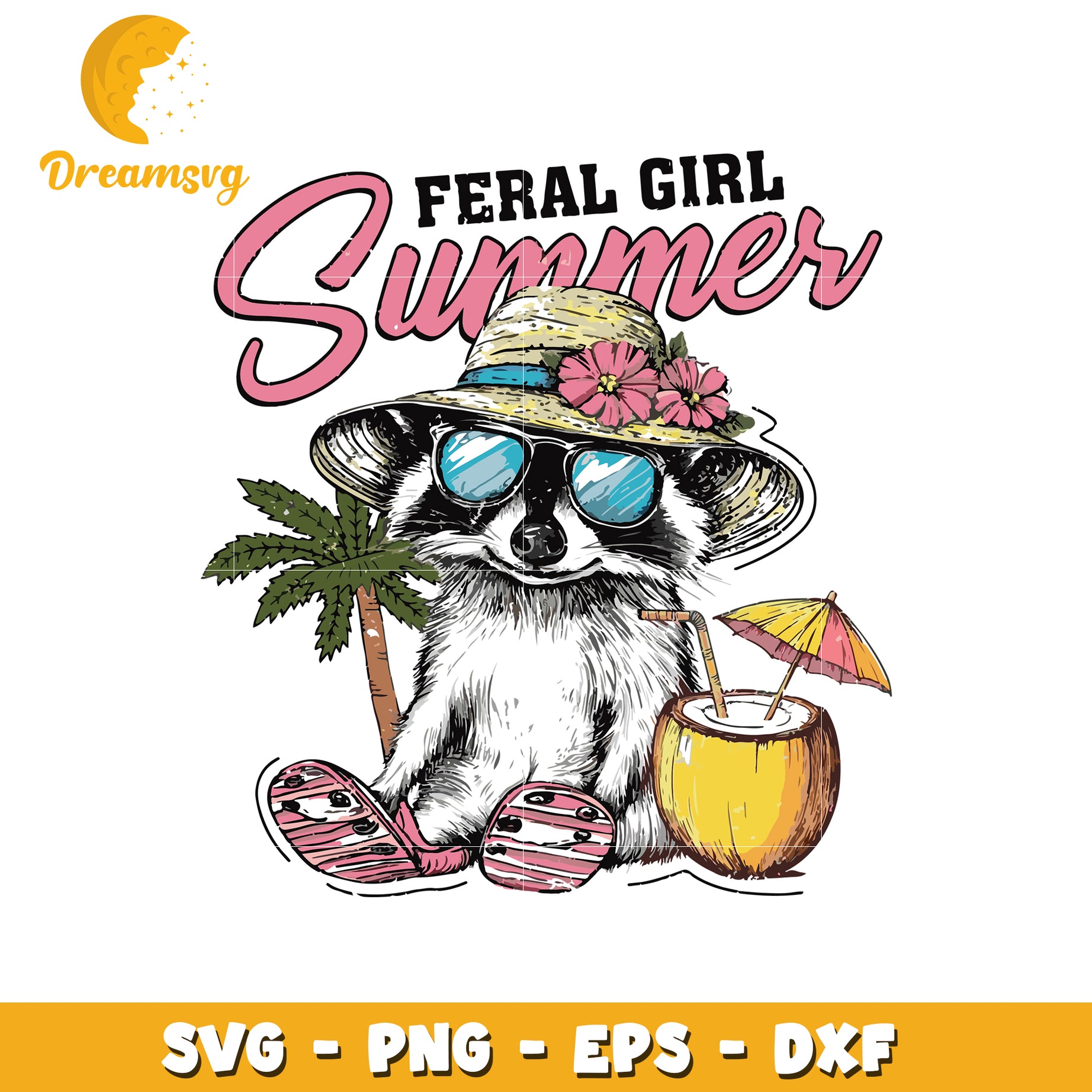 Feral Girl Summer Raccoon SVG Cut File