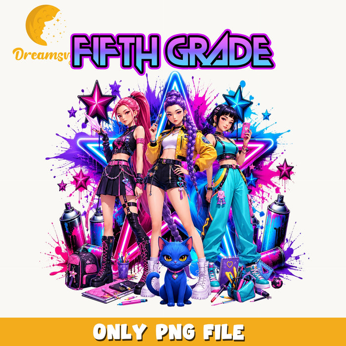 Fifth Grade Kpop Girls PNG, Neon School Squad, Fan PNG