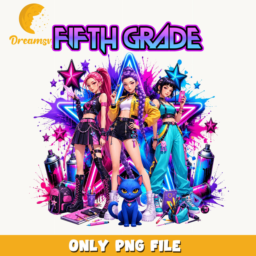 Fifth Grade Kpop Girls PNG, Neon School Squad, Fan PNG