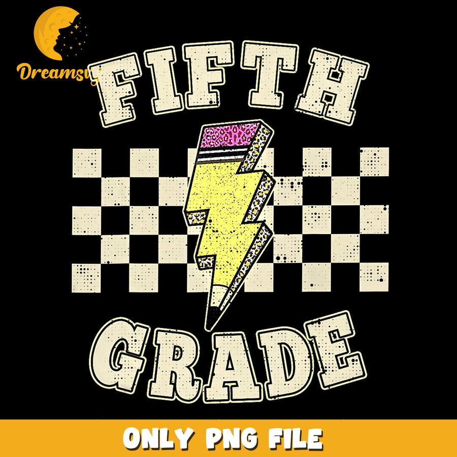 Fifth Grade Lightning Bolt Pencil Checkered PNG, Back To School