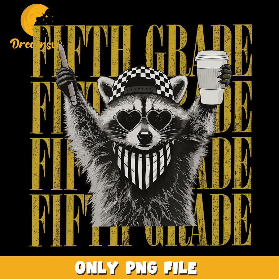 Fifth Grade Raccoon PNG, Cool Style Art, Fun Design PNG