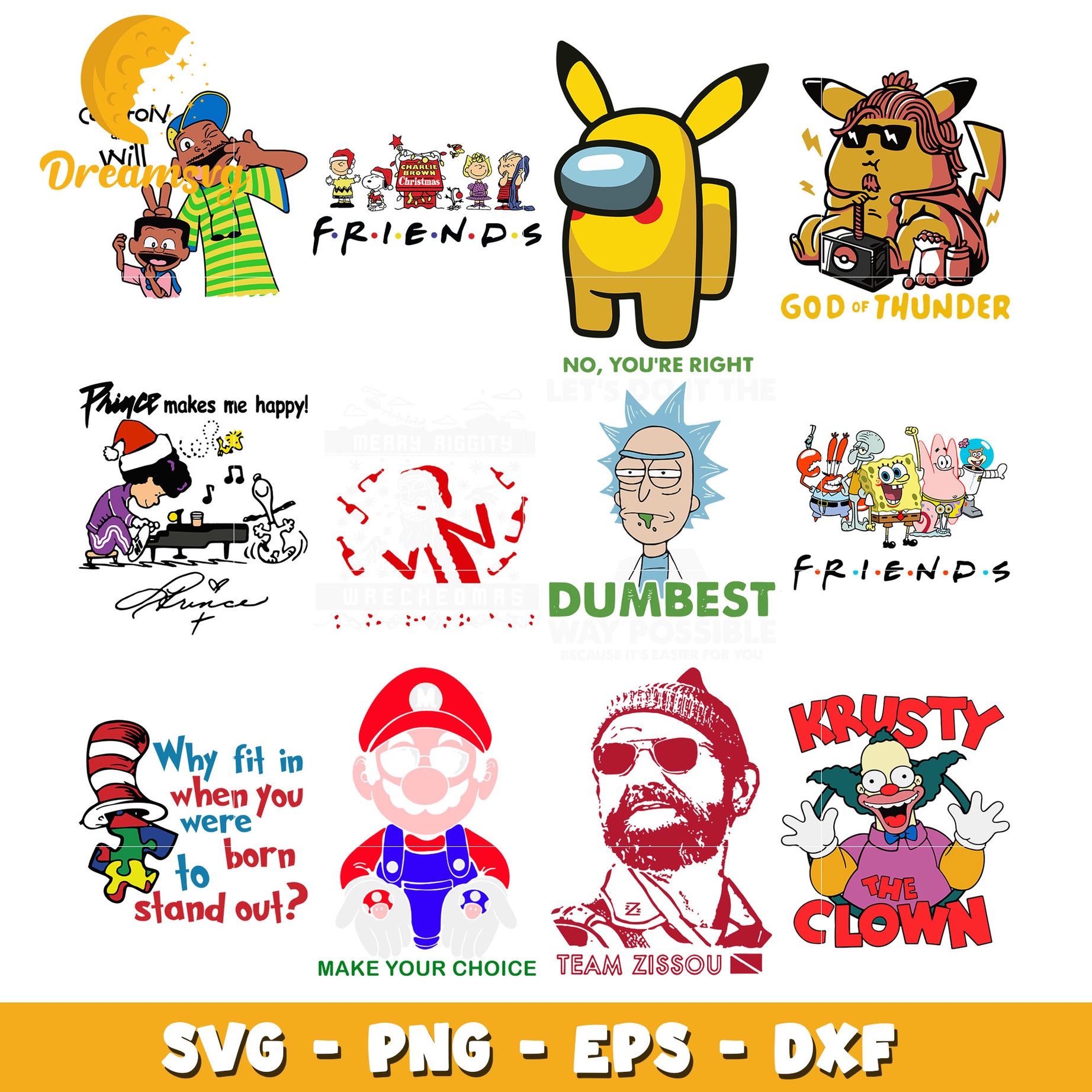 God of thunder bundle svg, krusty the clown svg, dumbest svg