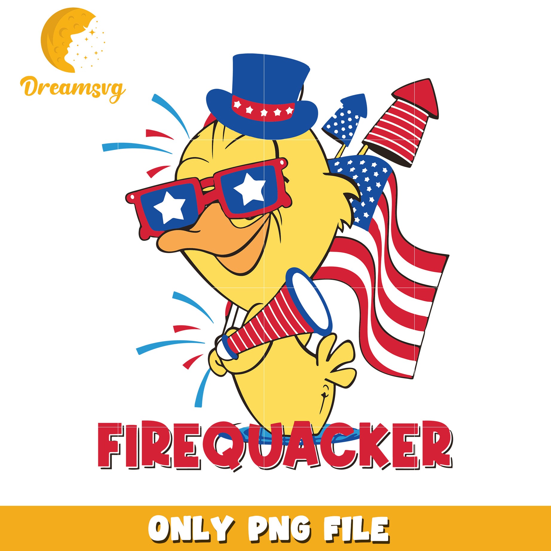 Firequacker funny png, duck with fireworks png, 4th of july png