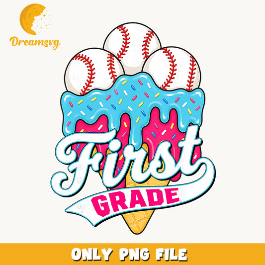 First Grade Baseball Ice Cream PNG, Back To School, Kids PNG