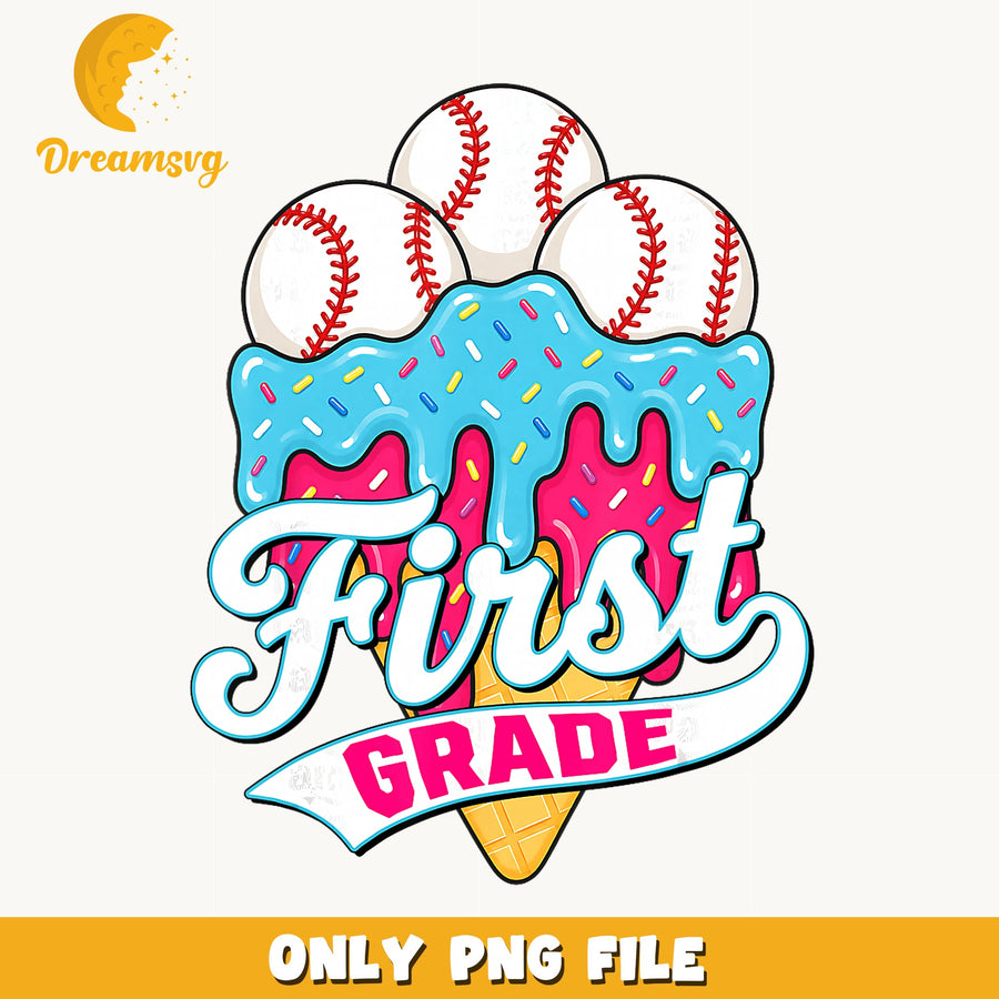 First Grade Baseball Ice Cream PNG, Back To School, Kids PNG