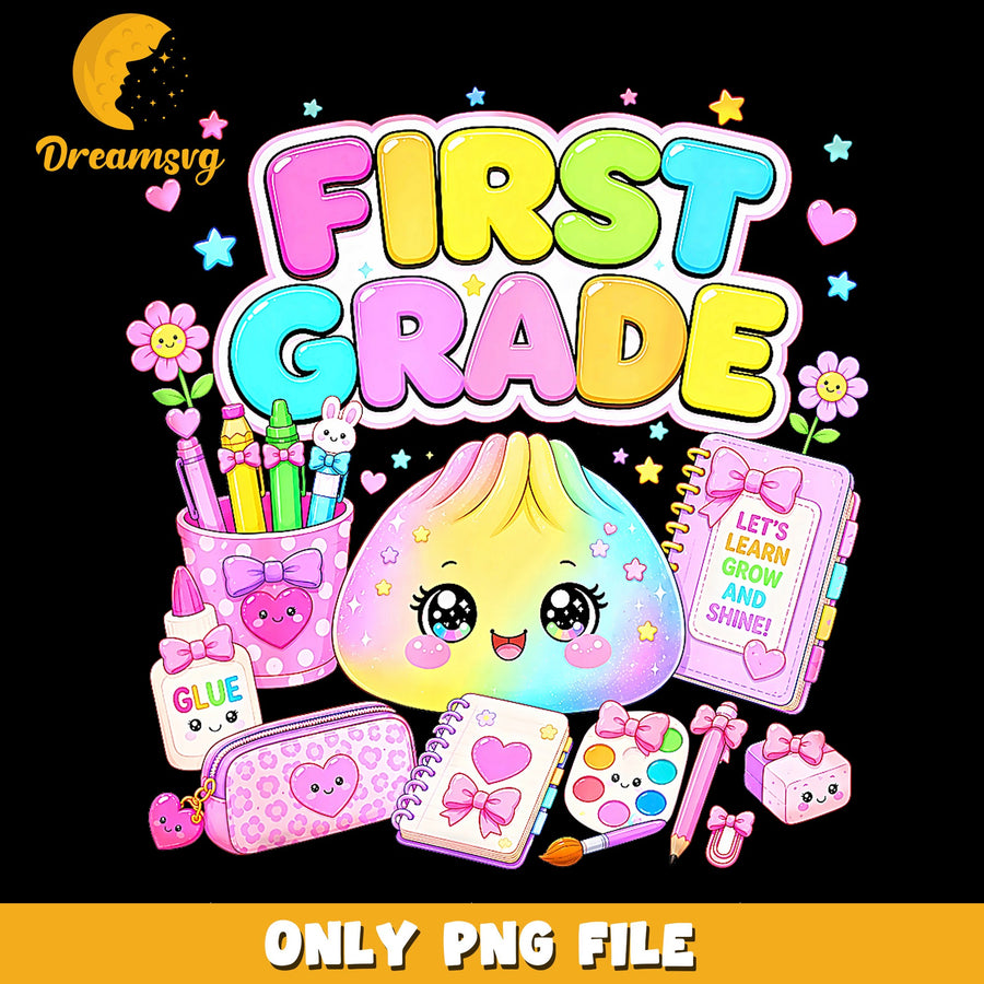 First Grade Cute Kawaii Rainbow Slime PNG, Back To School, Girl PNG