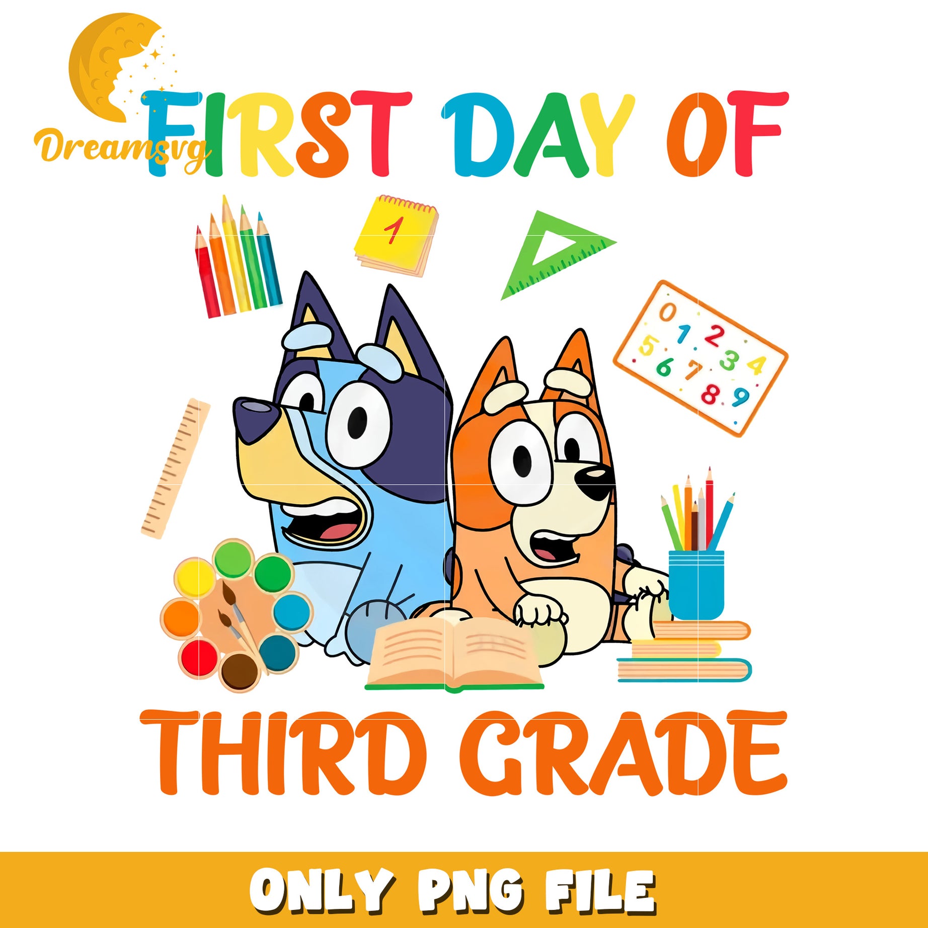 First day of third grade png, bluey characters png, bluey dog png