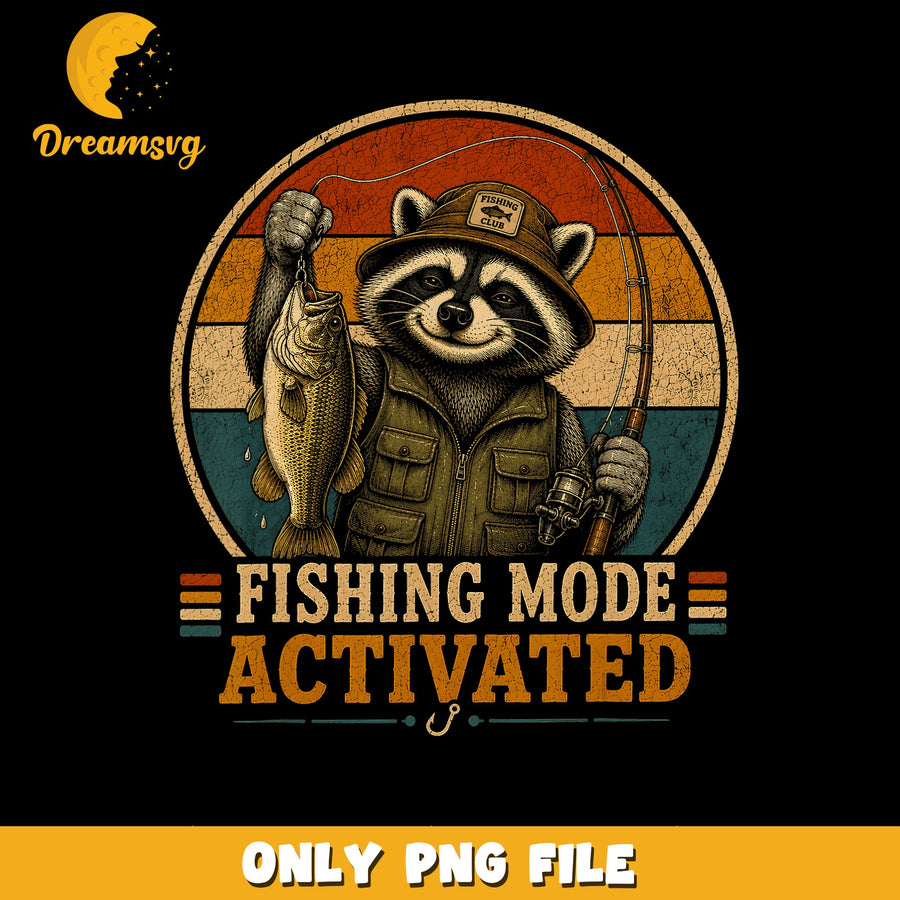 Fishing Activated PNG, Raccoon Design, Outdoor Fun PNG