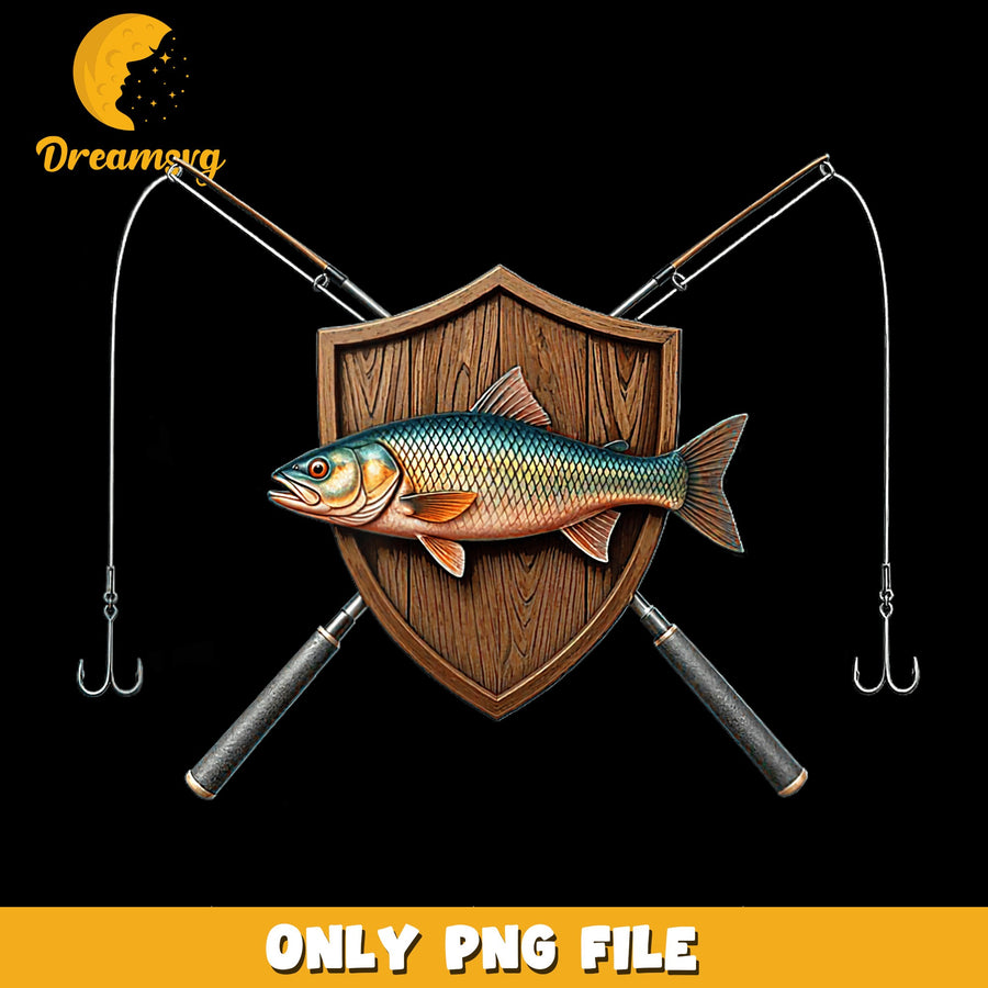 Fishing Rod Crossed Shield Fish Trophy PNG, Angler Bass, Fisherman PNG