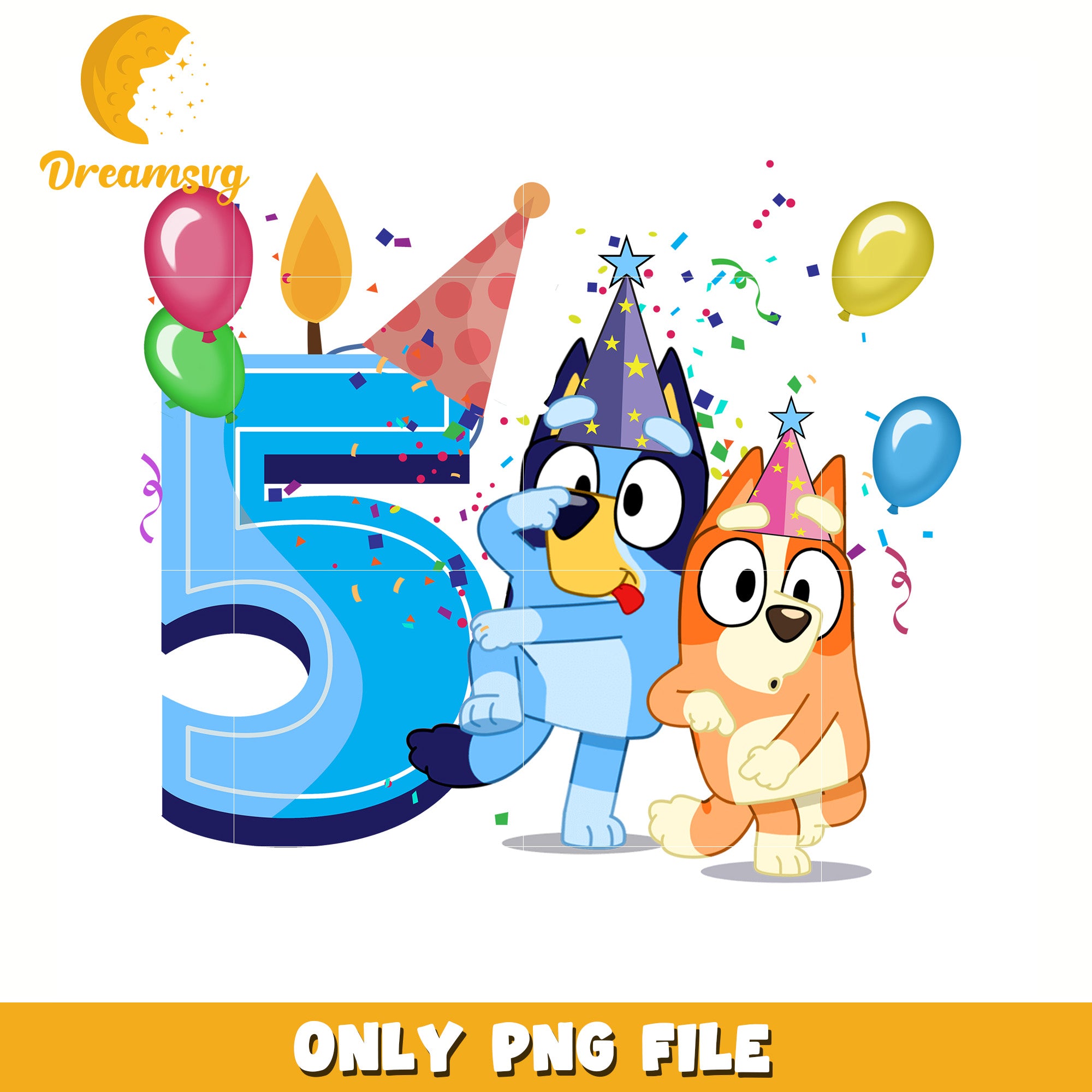 Five blue birthday boy bluey png, bluey birthday png, bluey movies png