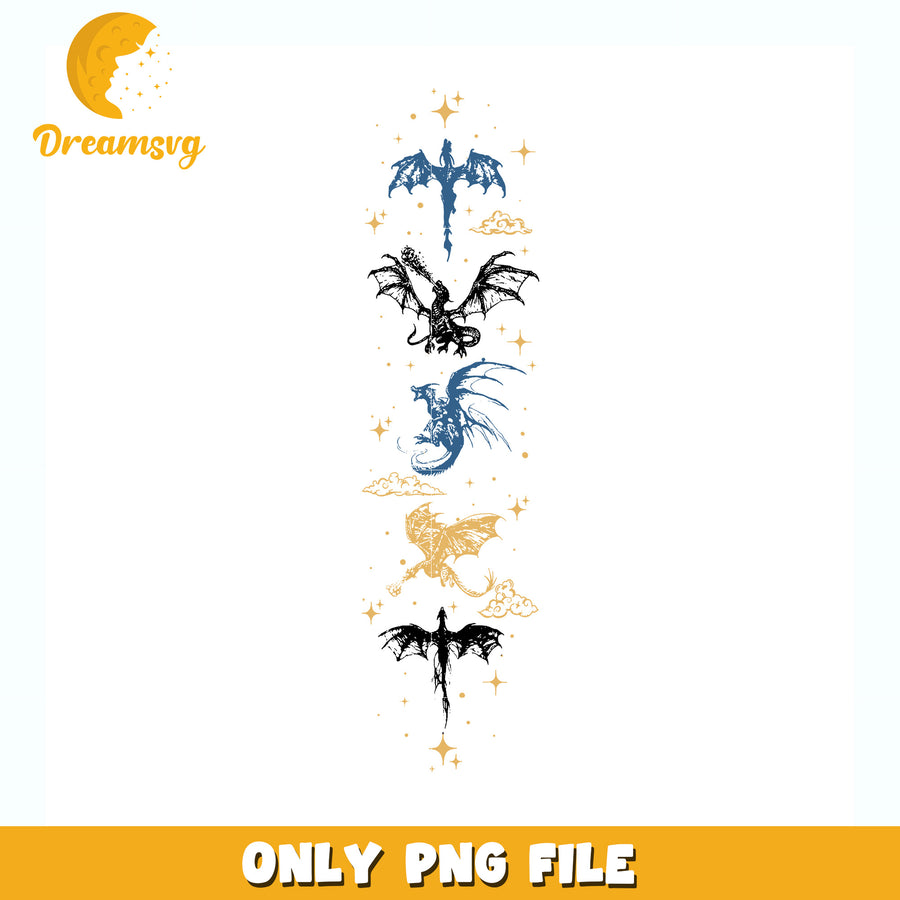 Five dragons flying png,  dragon flight png, fantasy sky png