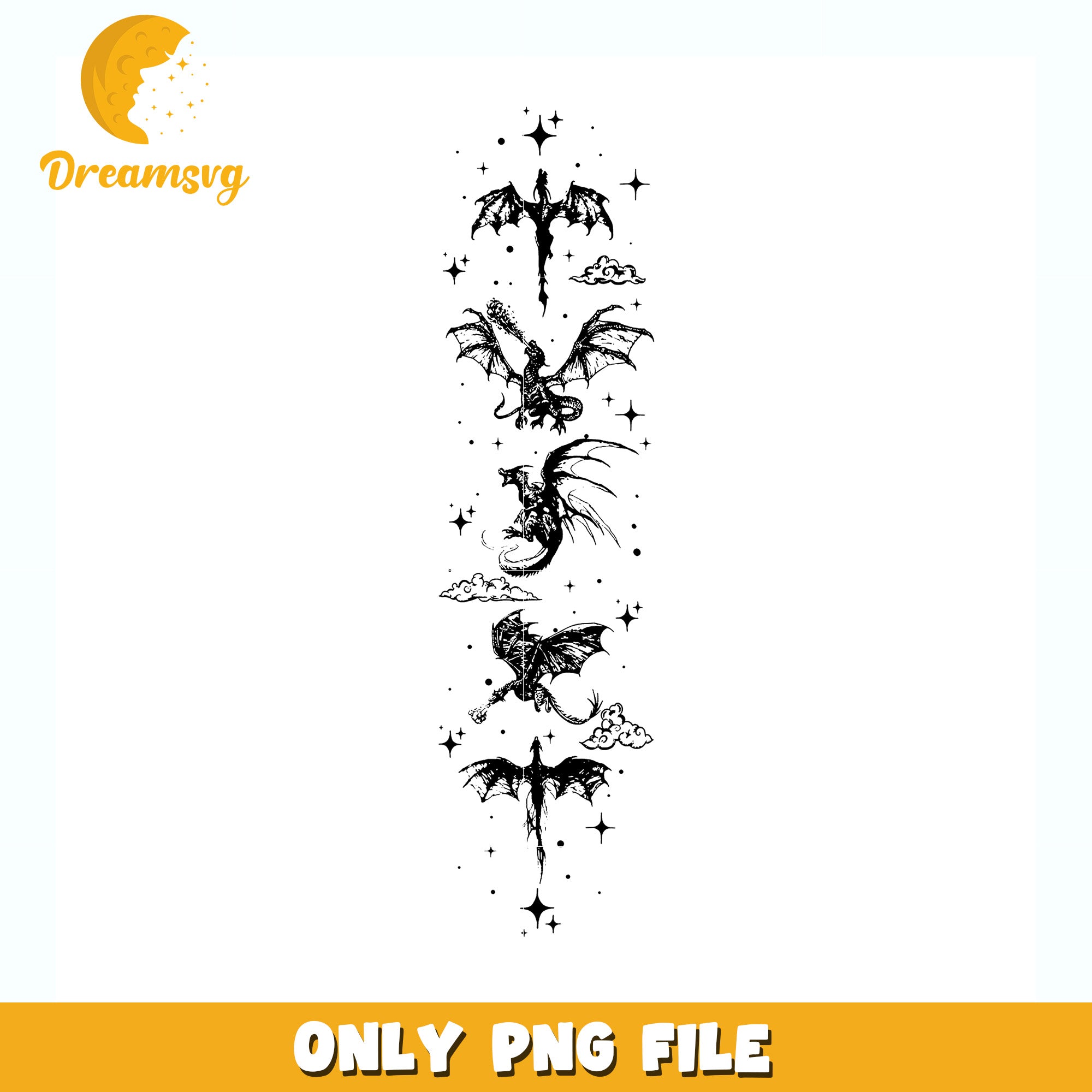 Five fourth wing dragons black design png, fourth wing dragons png