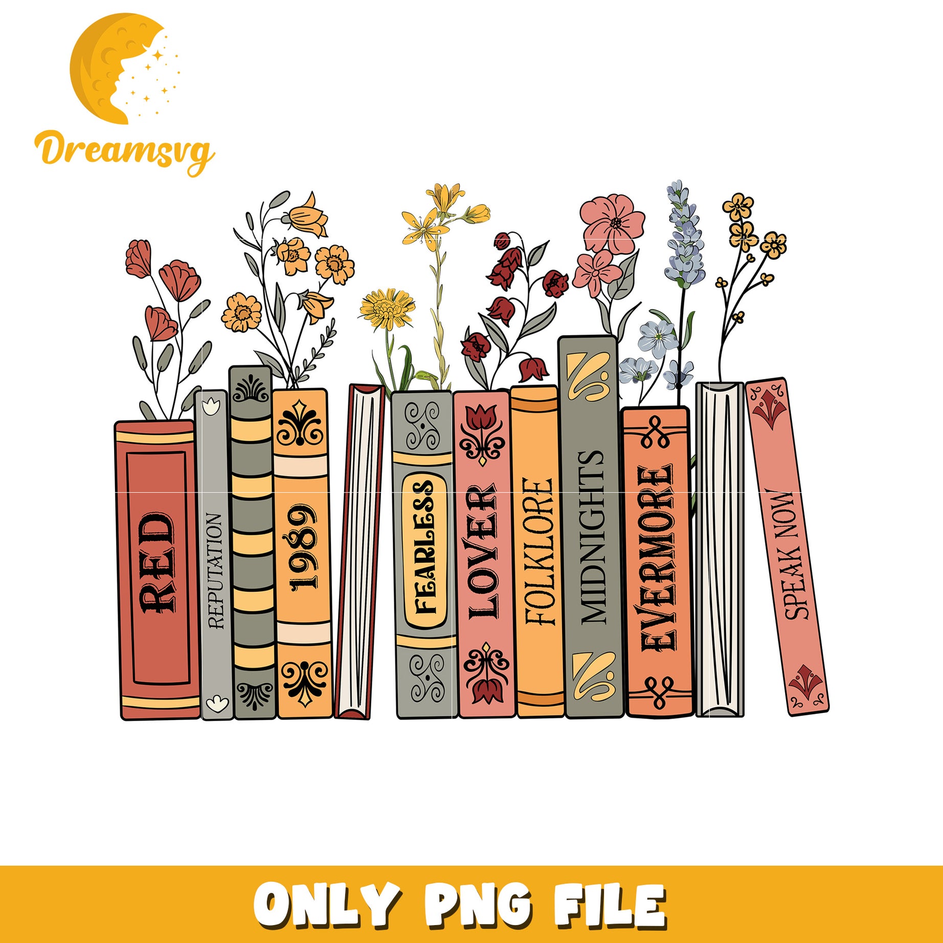 Floral Book Stack PNG – DreamSVG Store