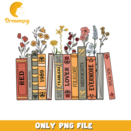 Floral Book Stack PNG