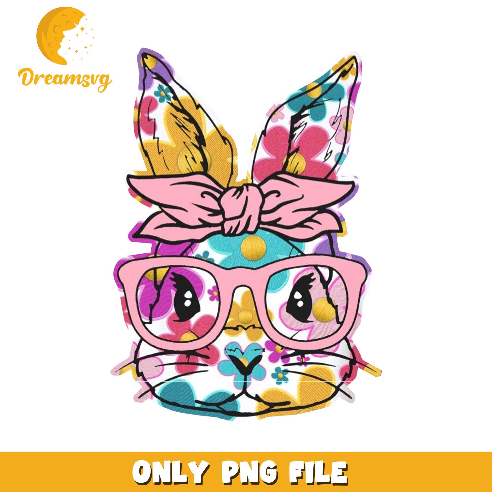 Floral Bunny PNG Cute Rabbit with Glasses