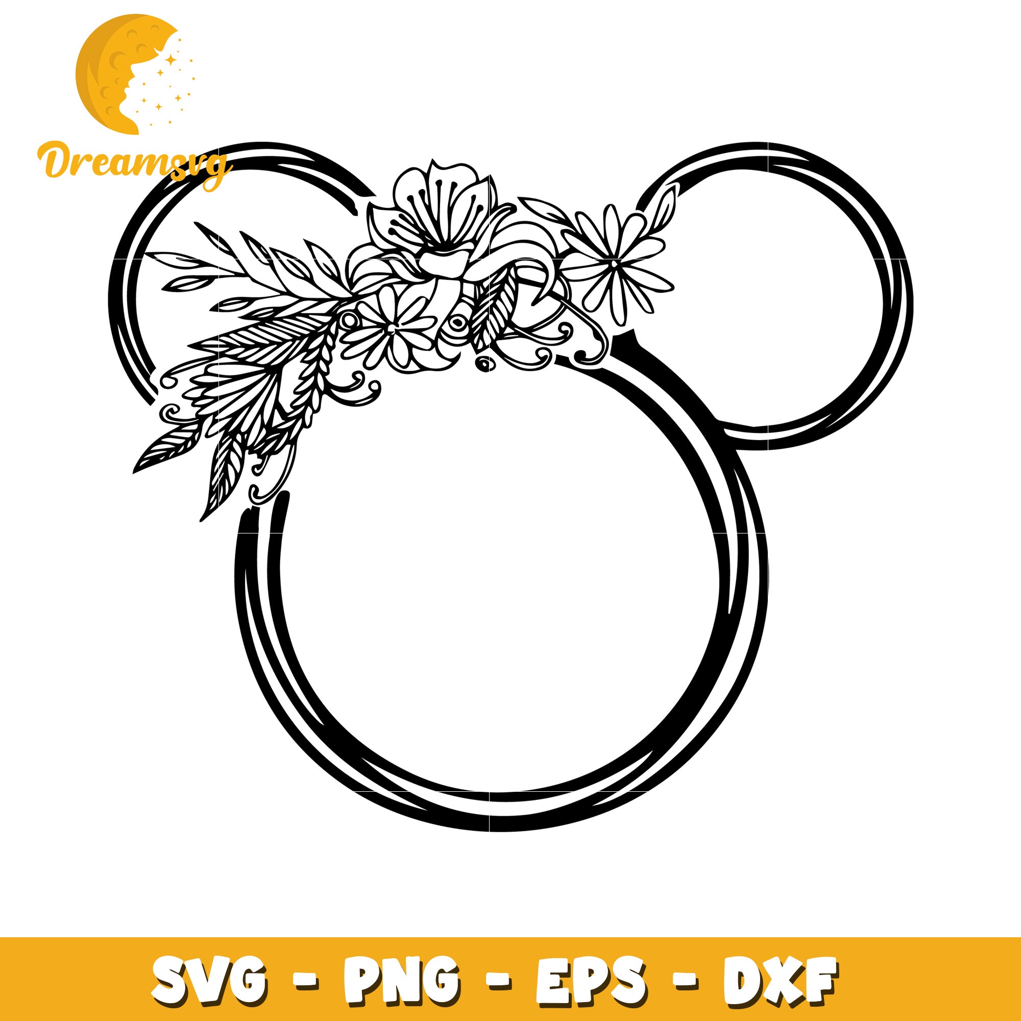 Floral Mouse Ears Frame SVG PNG EPS DXF