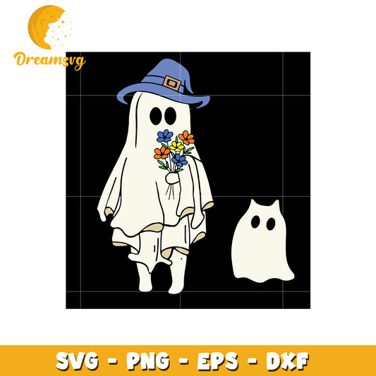 Floral cute ghost halloween svg, ghost svg, halloween svg